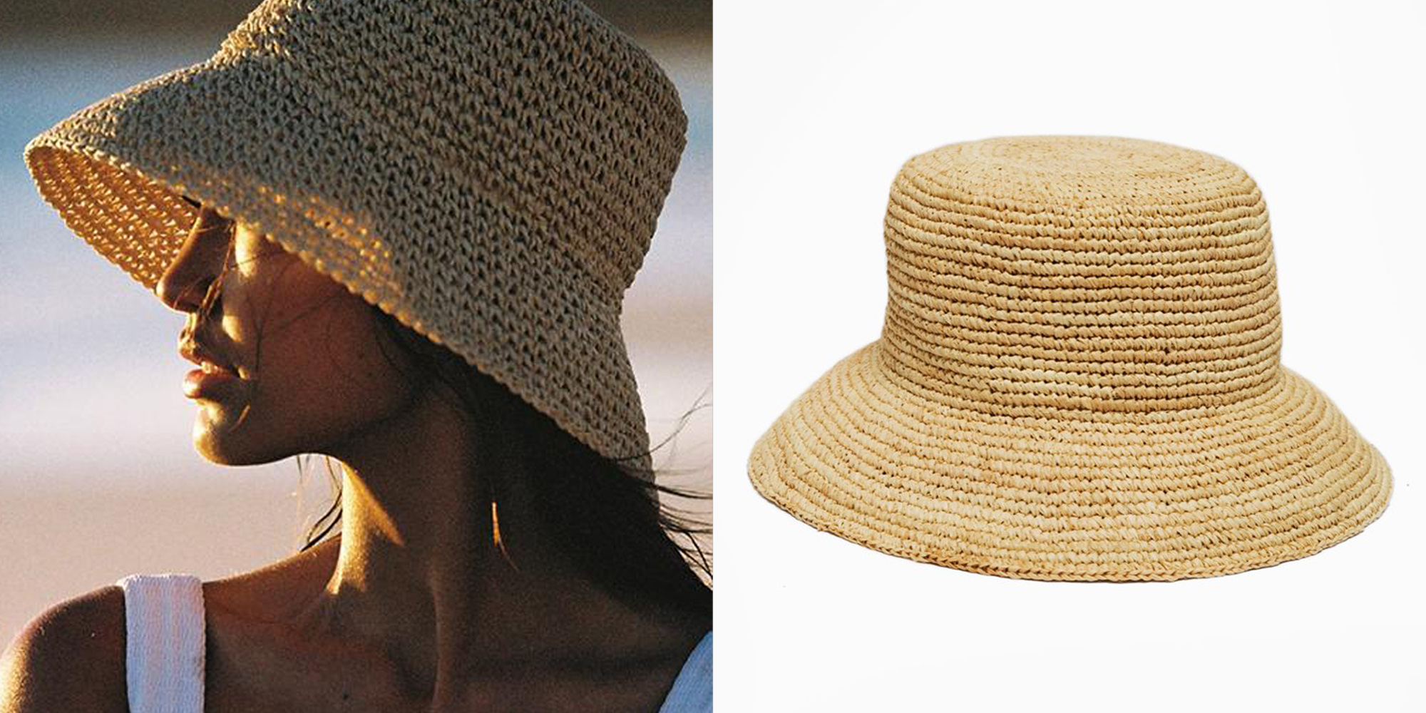 Woman in woven sustainable bucket hat by Vitamin A