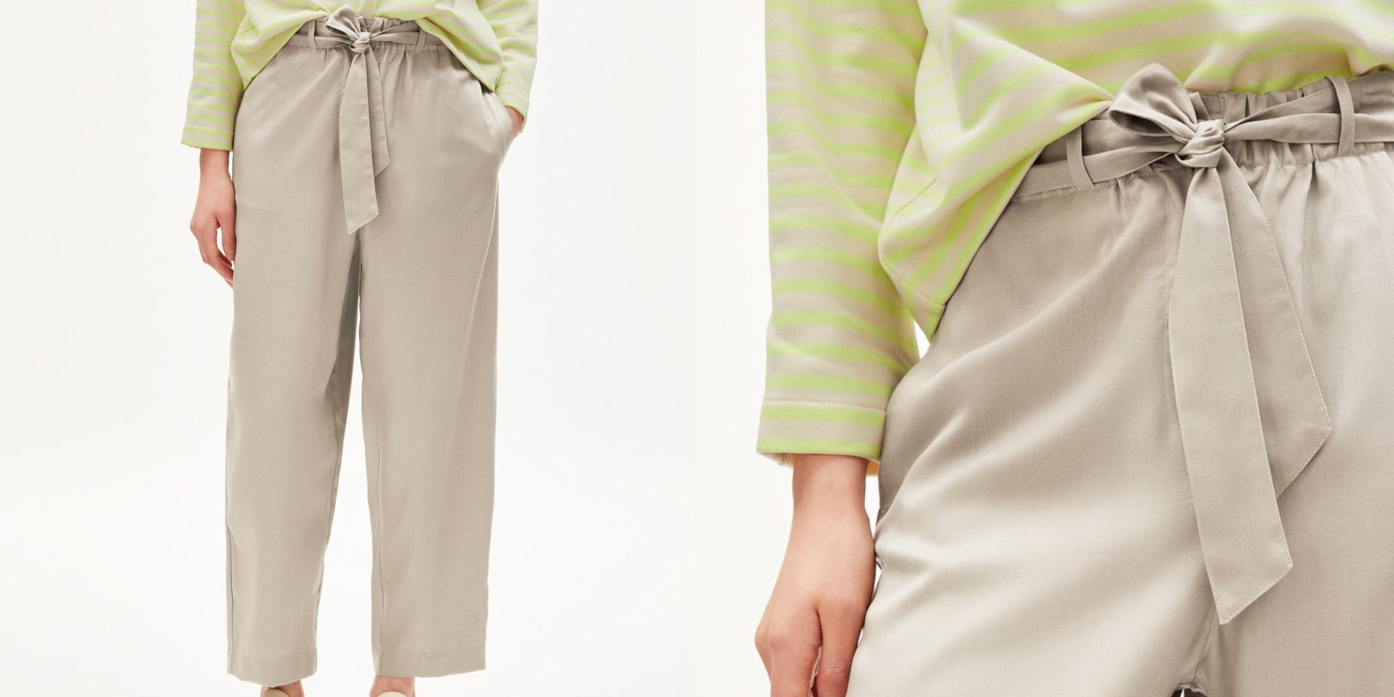 Beige wide leg summer TENCEL pants responsibly-made by Armedangels.