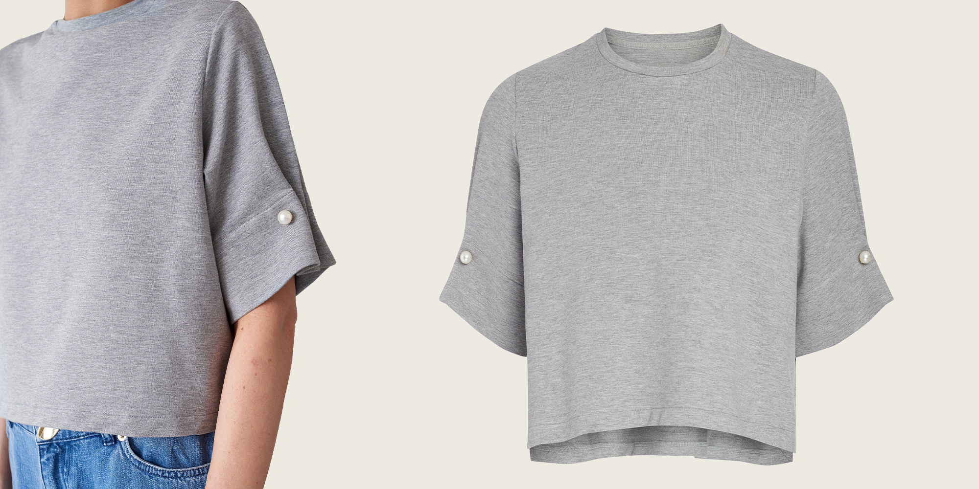 Mother of Pearl sustainable gray crop top