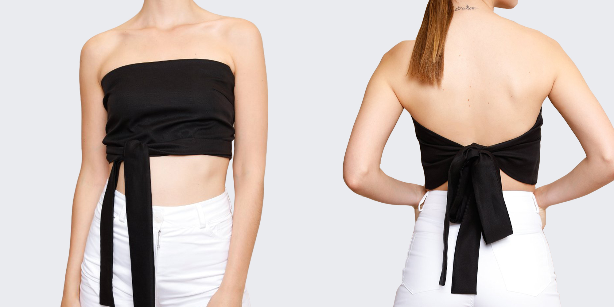 Woman in conscious wrap crop top by noumenon