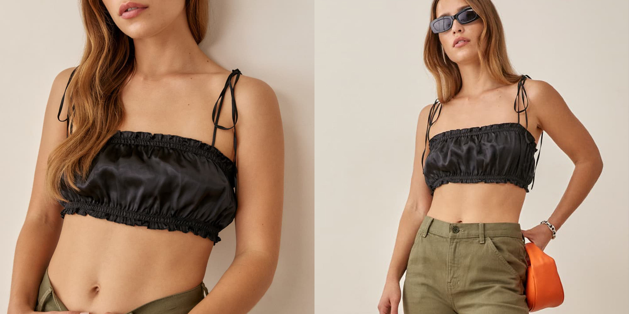 Woman in black sustainable pre-owned crop by Reformation