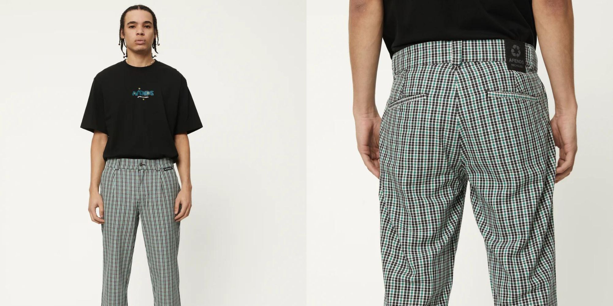 Mixed hemp check business suit pants by Afends.