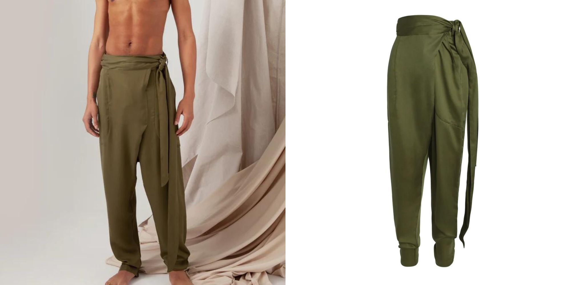 Silky green harem pants made responsibly by Lacher Prise.