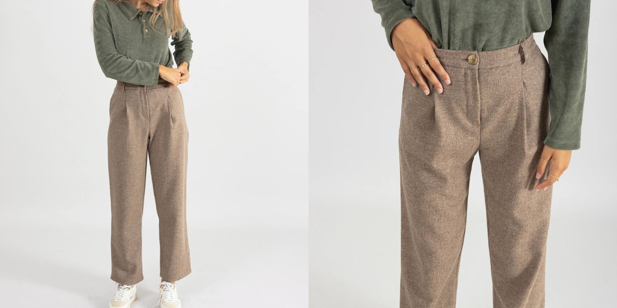 Brown speckled wool trousers made by Naz.