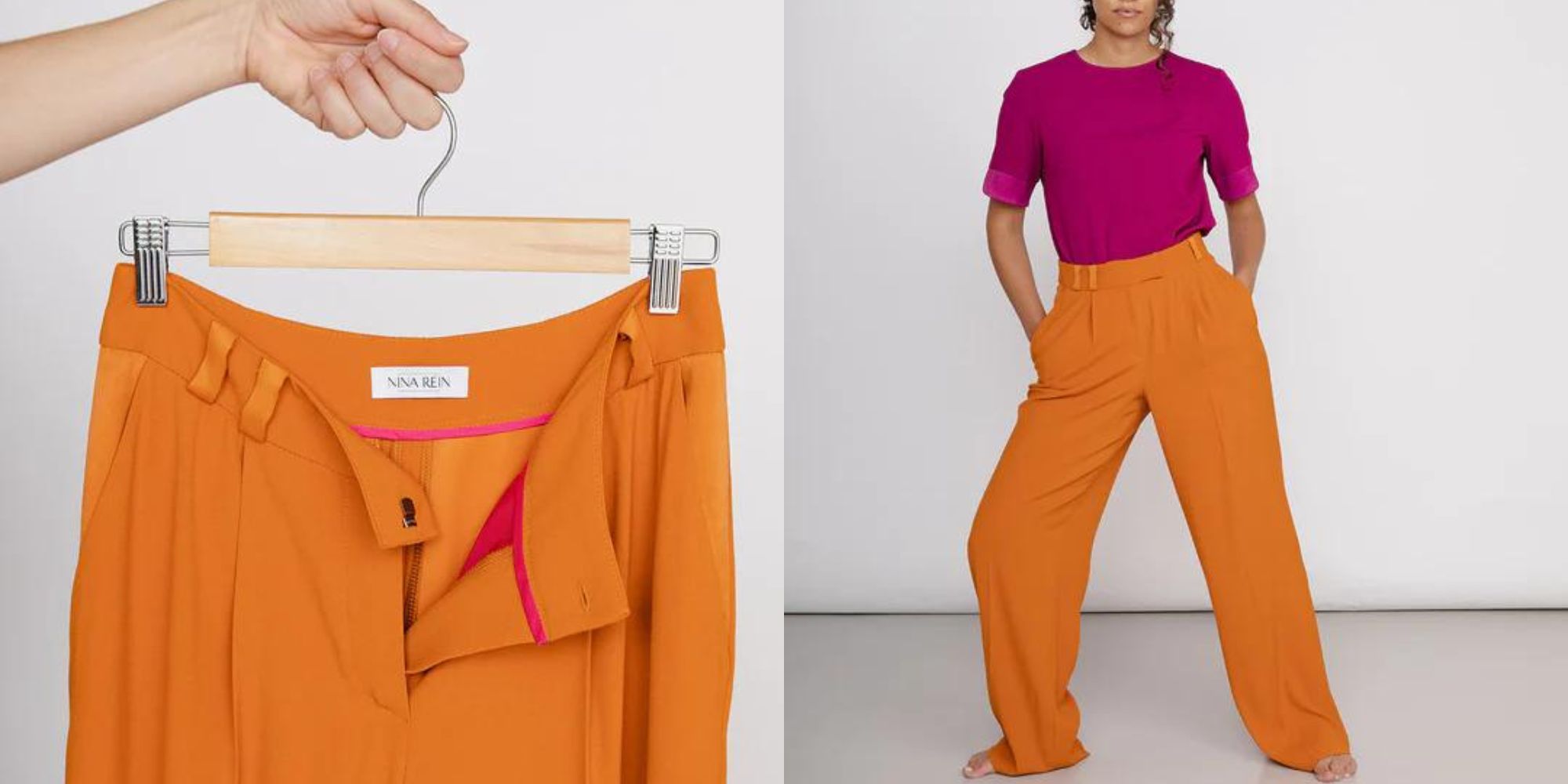 Bright orange wide leg lyocell trousers by Nina Rein.