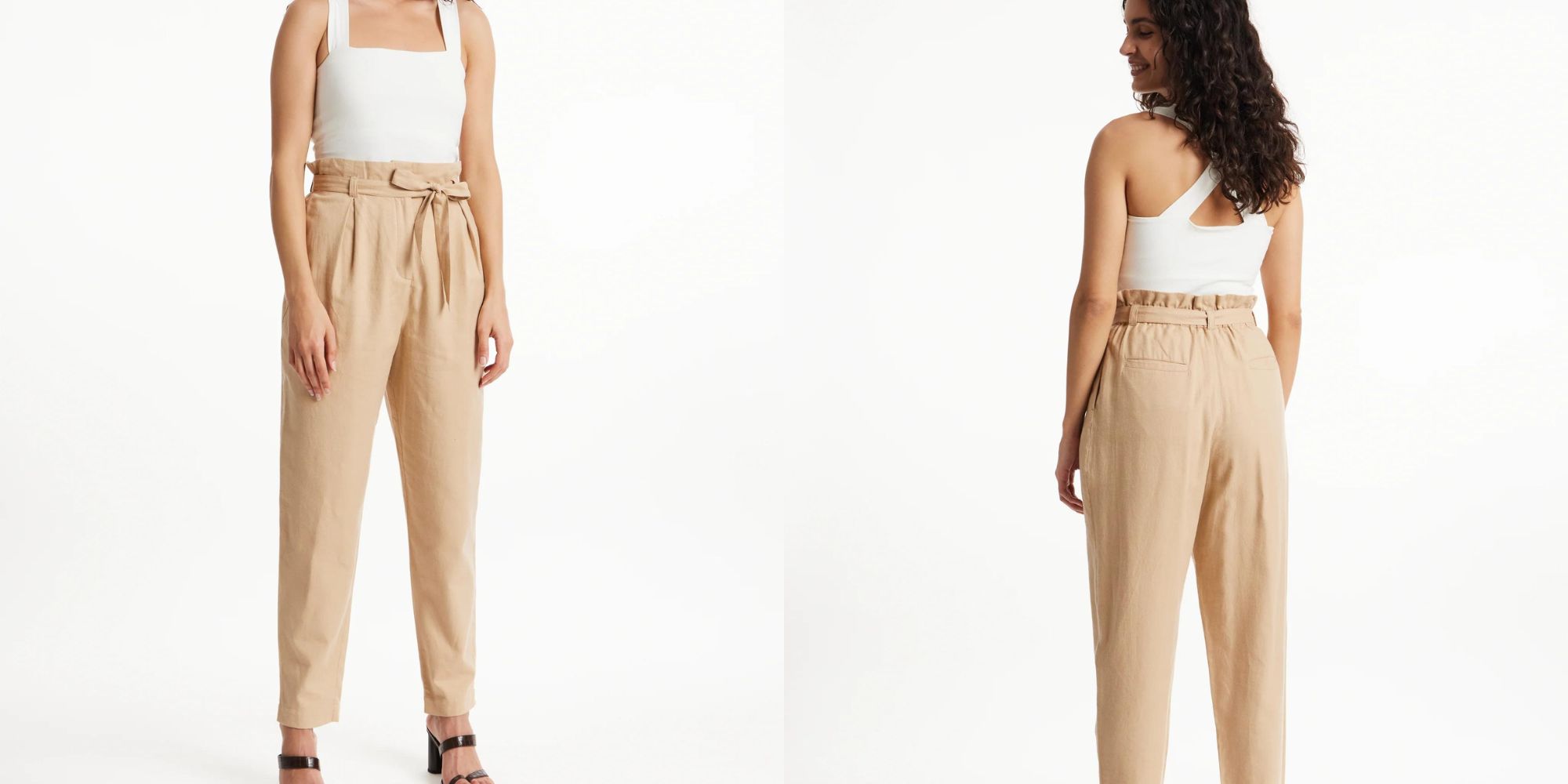 Sand-coloured tie-front womenswear pants responsibly made by People Tree.