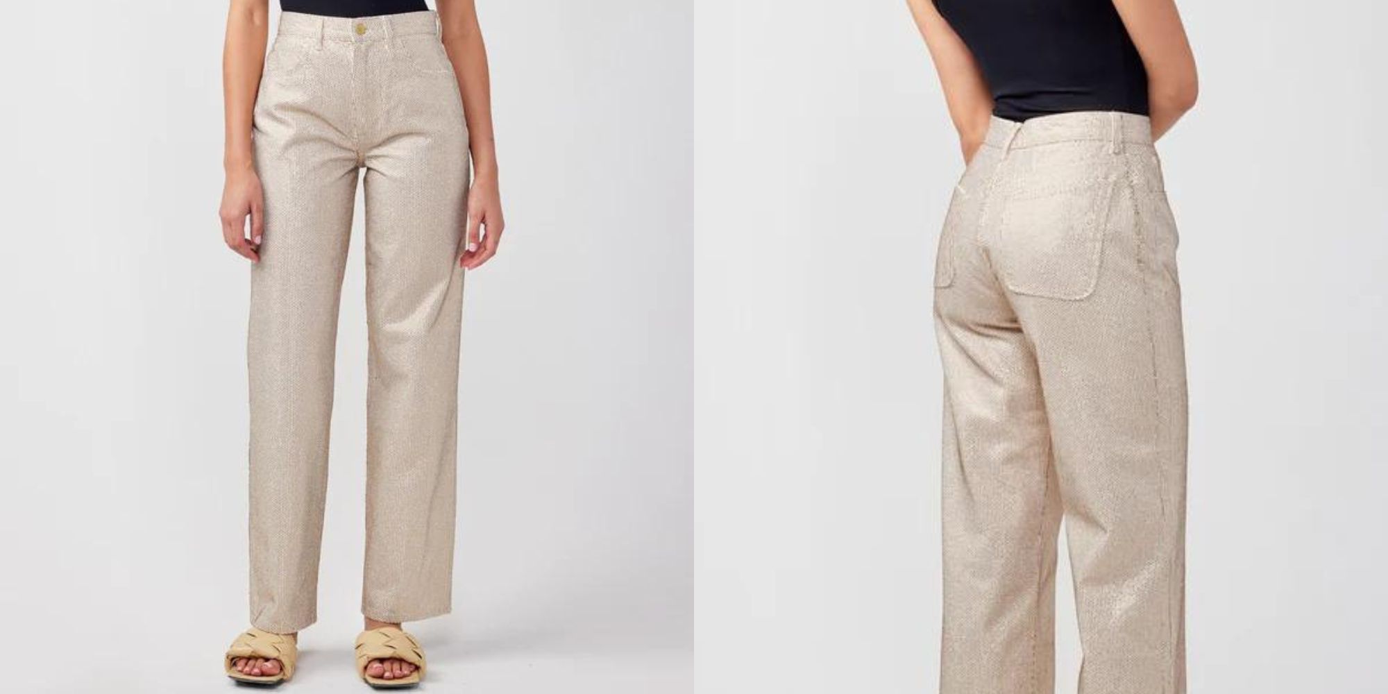 Cream-coloured wide leg jean pants by Triarchy.