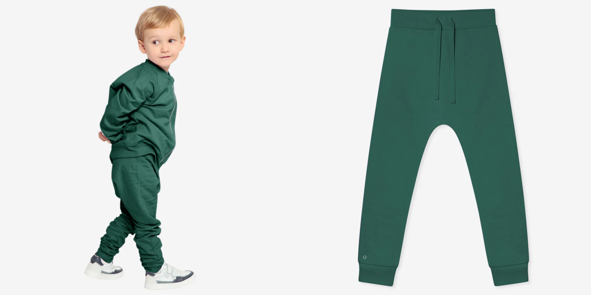 child in green sweater and pants by Orbasics