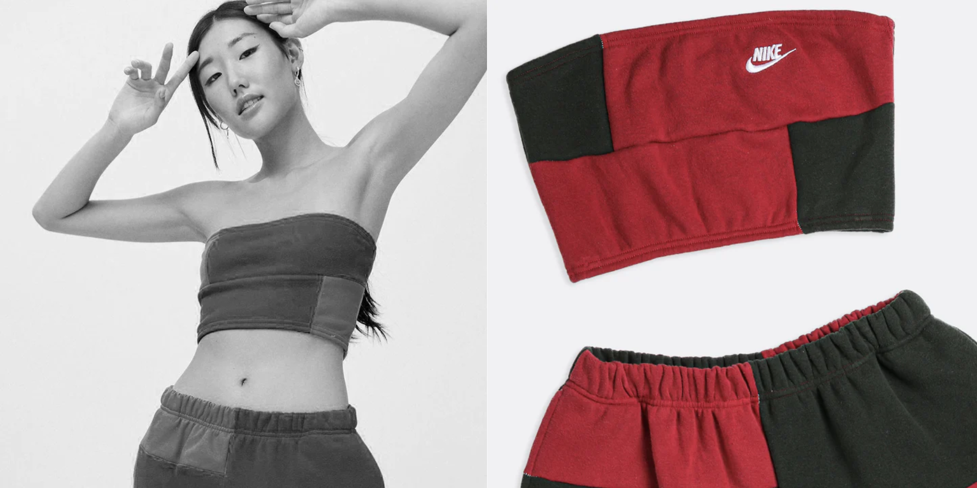 Someone in nike patchwork set by Frankie Collective.