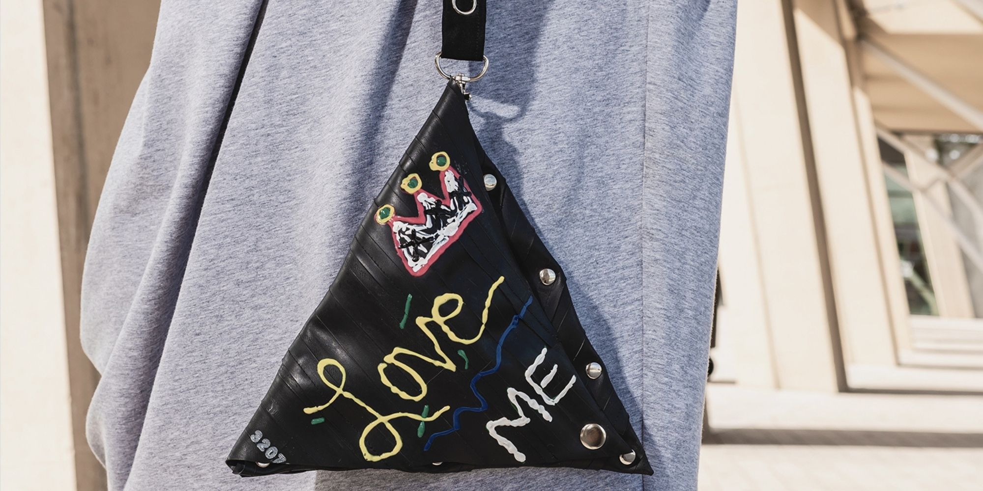 triangle recycled tyre purse by Malaika New York