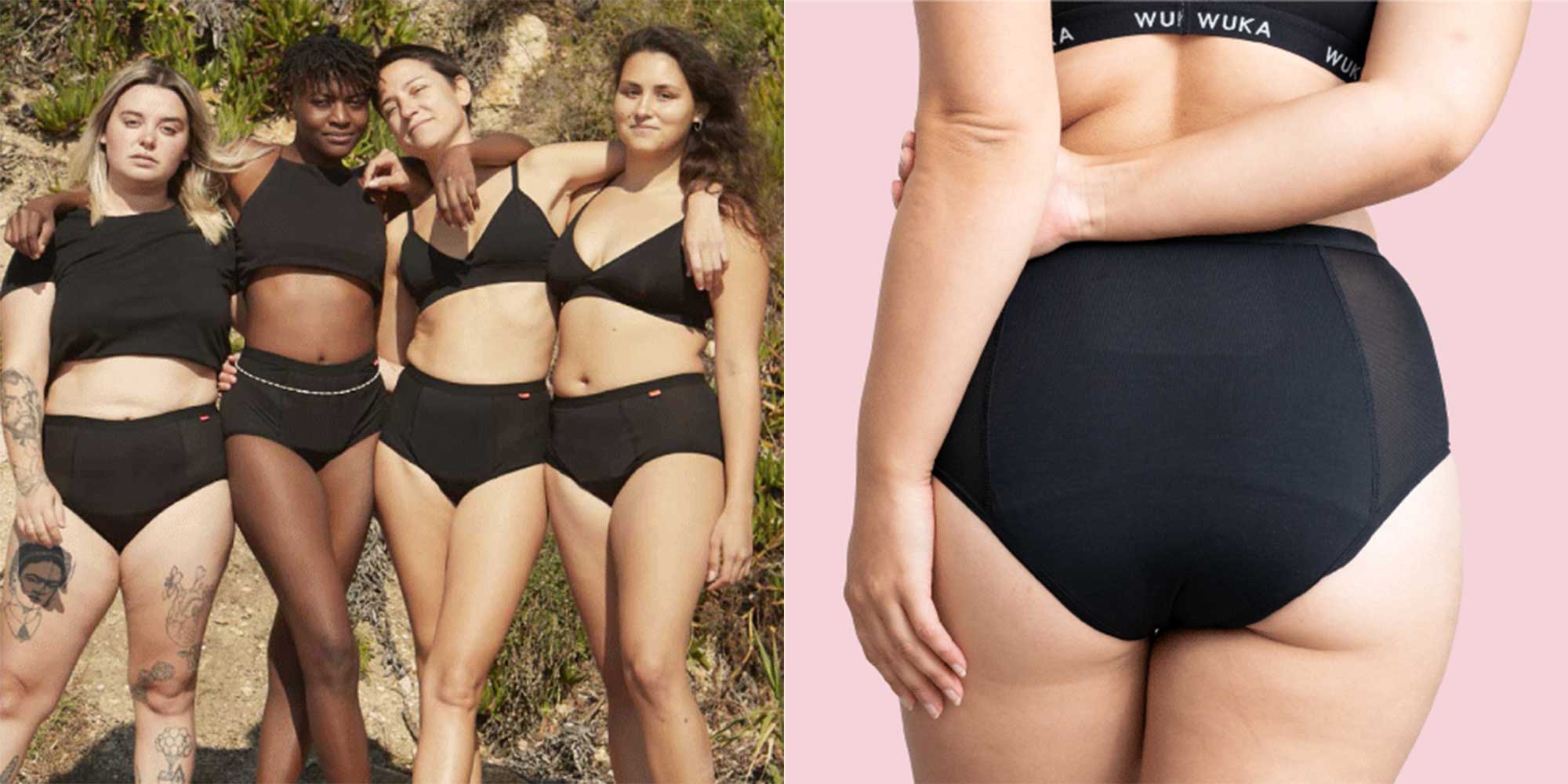 group of people wearing black sustainable period underwear by Wuka