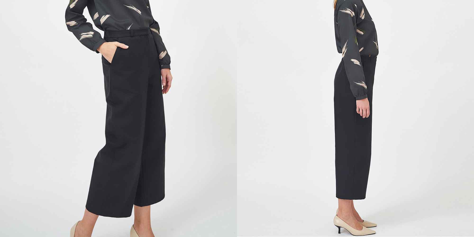 woman wearing black wide leg pants made eco-friendly by Mila.Vert