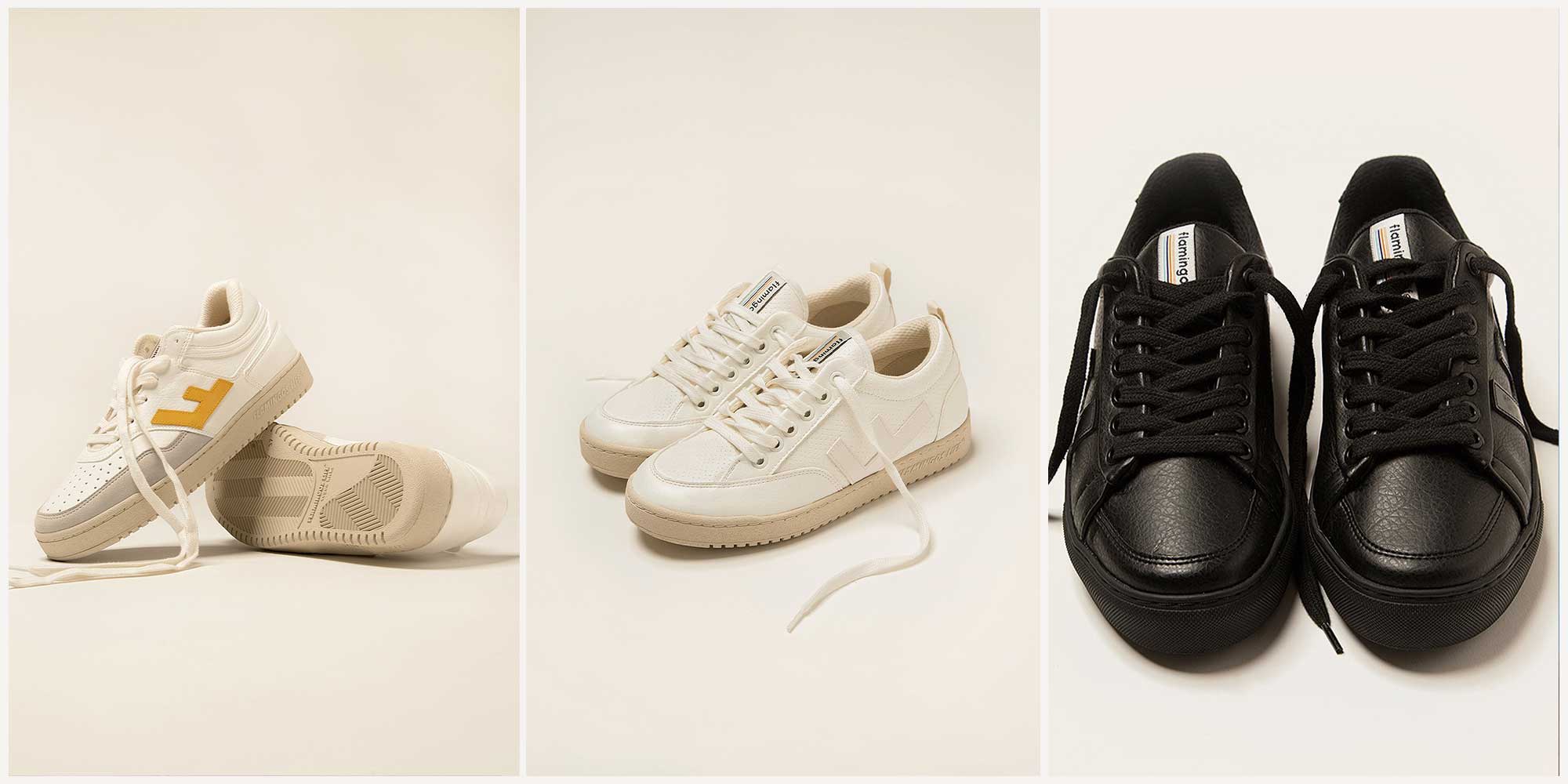three pairs of vegan classic sneakers by Flamingos' Life