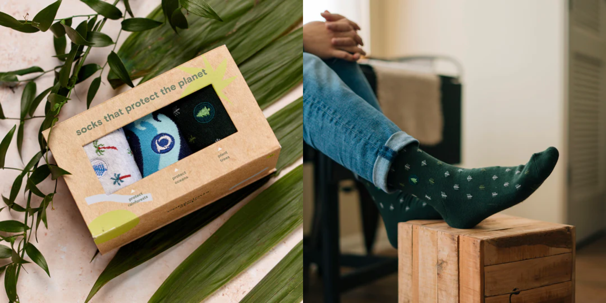 Sock bundle and someone wearing socks by Conscious Step.