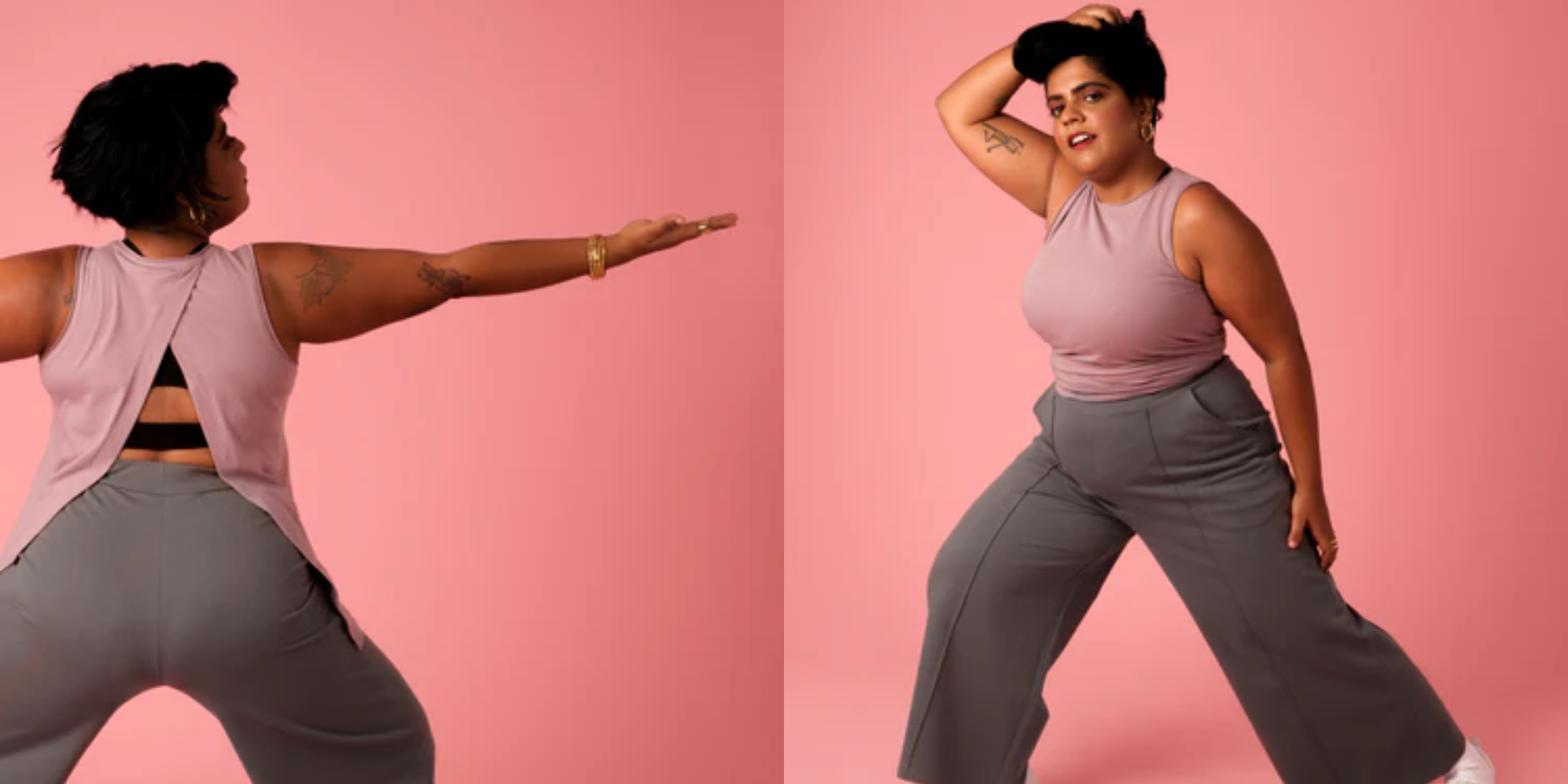 Someone in flared tank top by No Nasties.