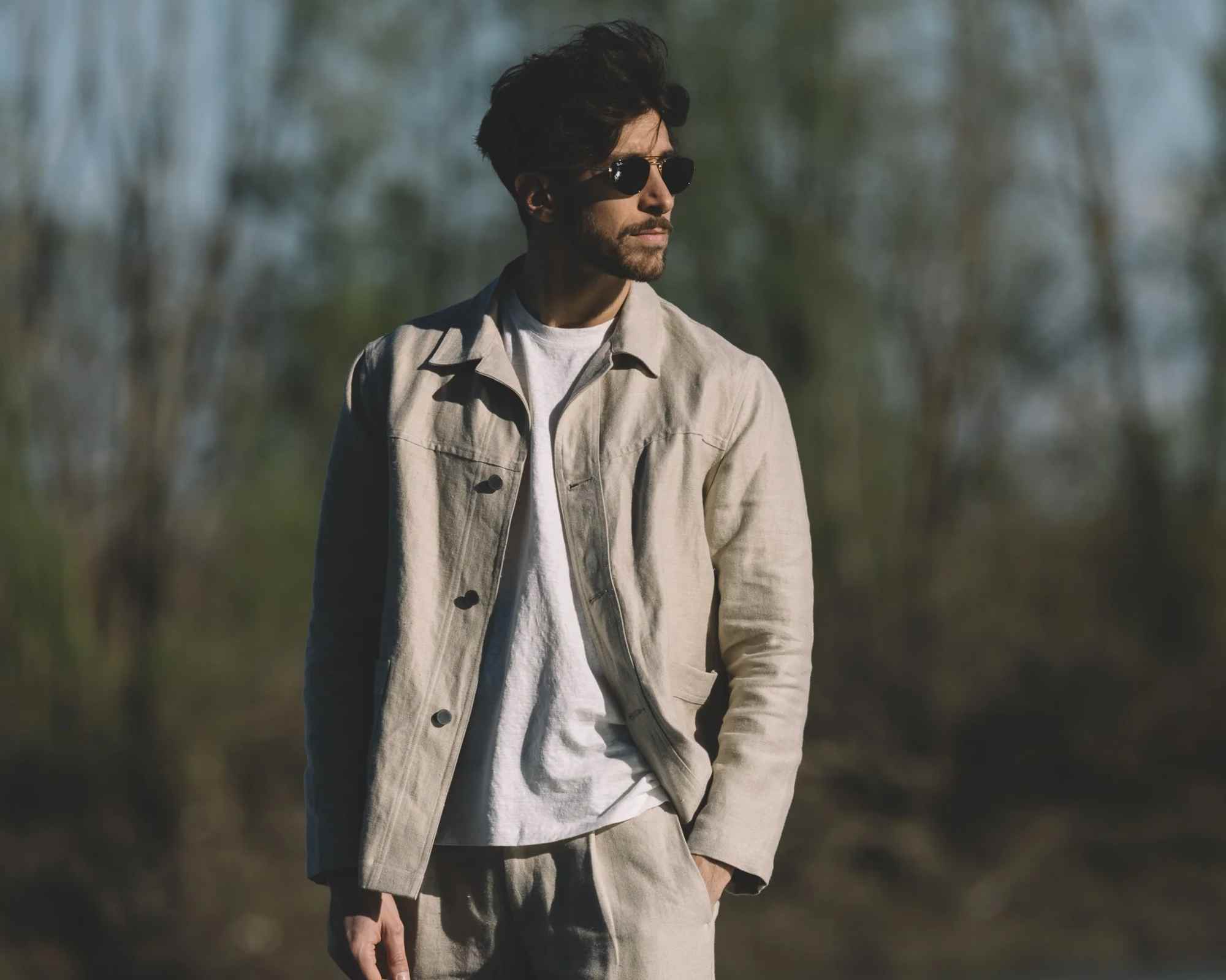Person wearing Italian brand Opera Campi's clothes walking in nature