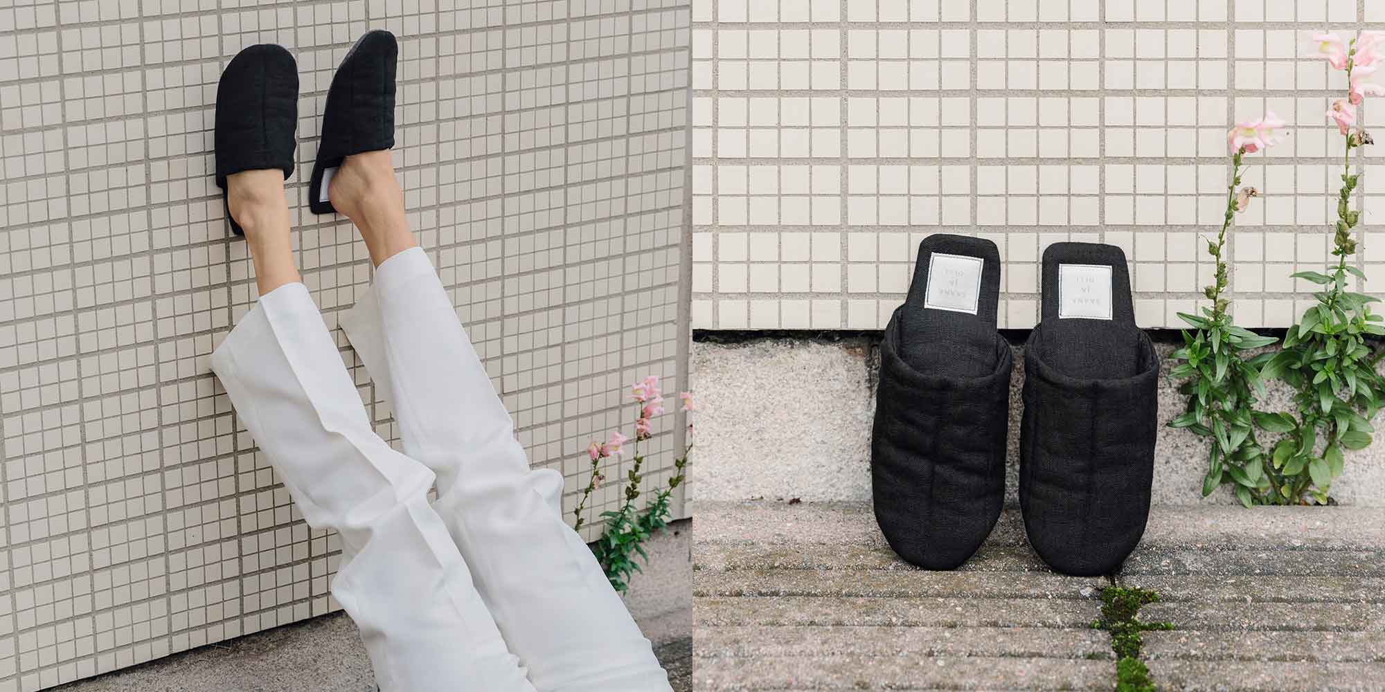 Sustainable flippers made from hemp in a black colourway, made by Saana Ja Olli.