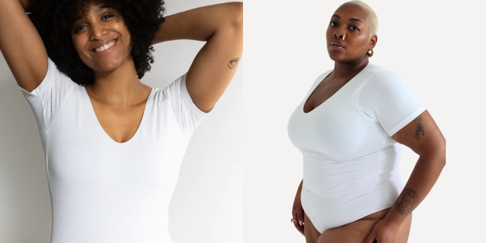 People in white organic cotton bodysuit by Pantee.