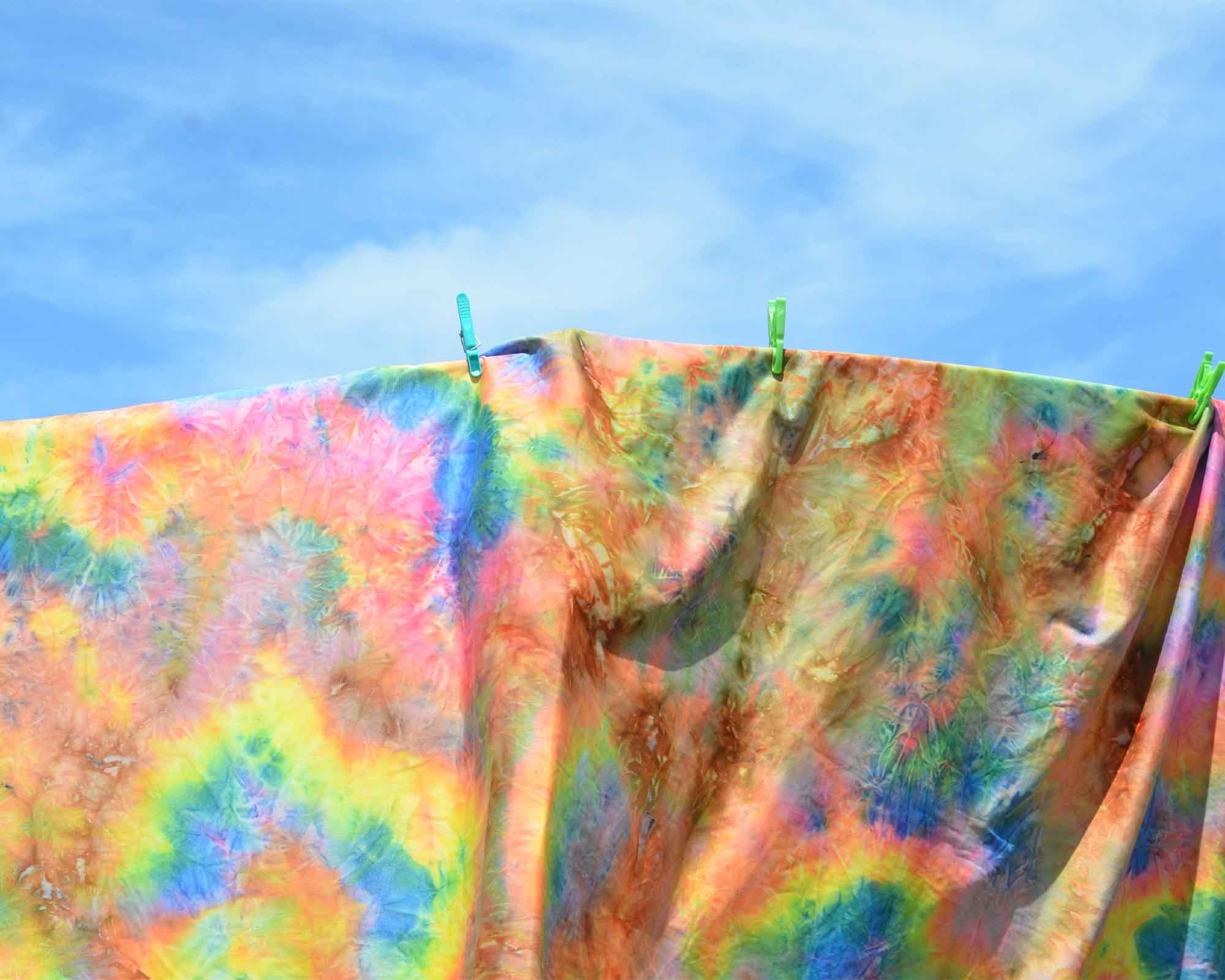 rainbow tie dye fabric made with textile dyes