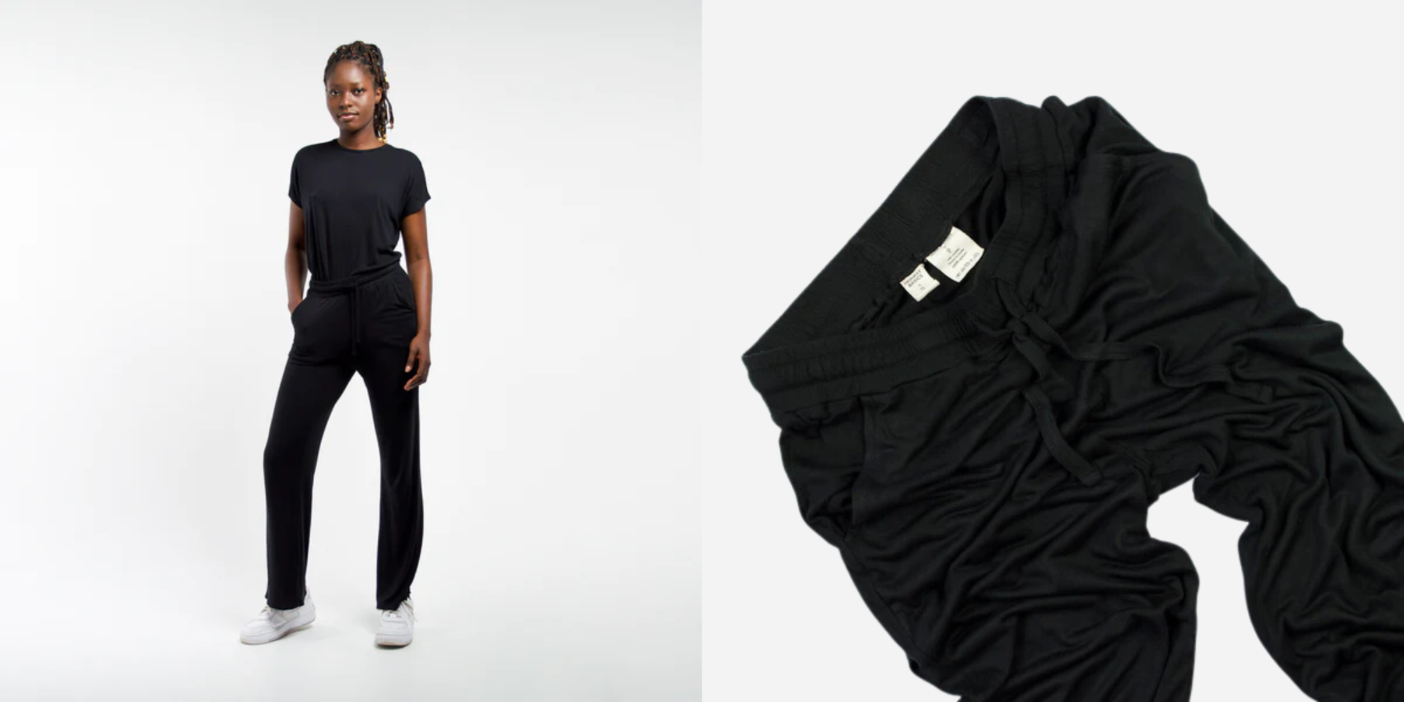 Someone in lyocell pants by Honest Basics.