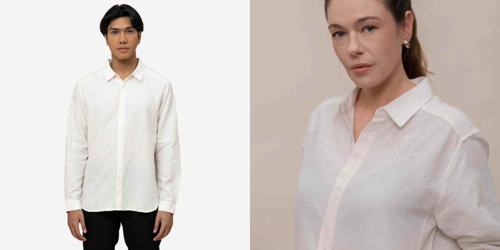 people wearing white jacquard shirt from sukkhacitta