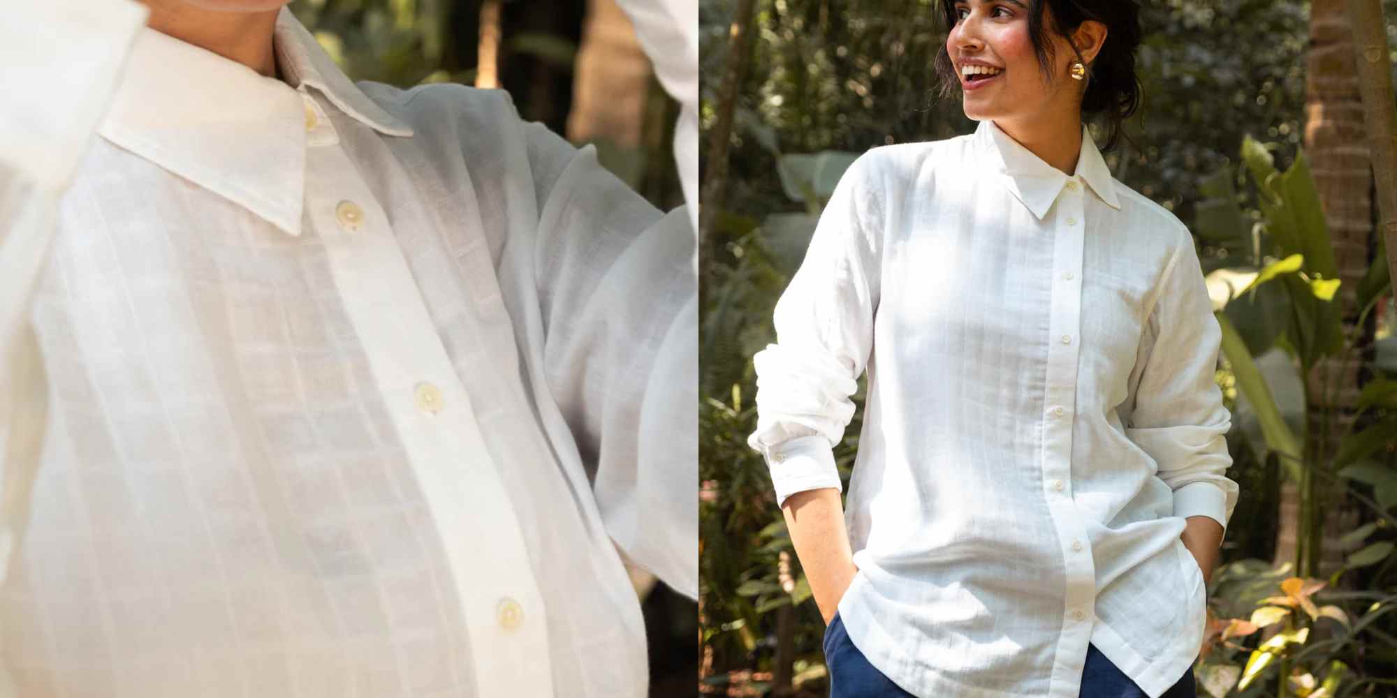 person wearing asymmetric white shirt from no nasties