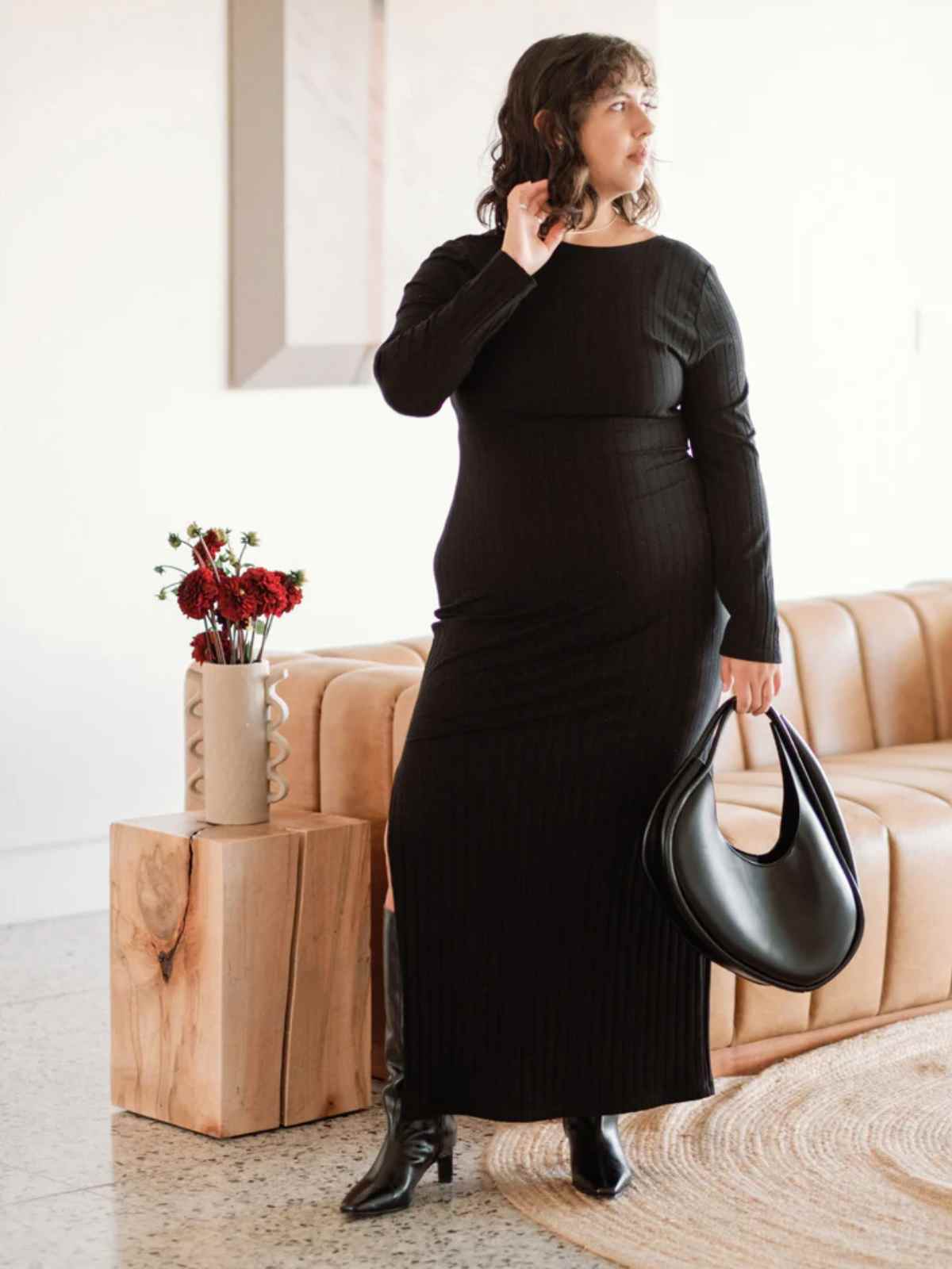 person wearing more sustainable clothes for the office from whimsy and row