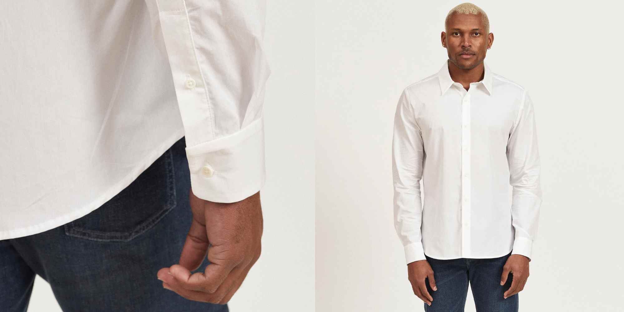 person wearing white cotton shirt from twothirds