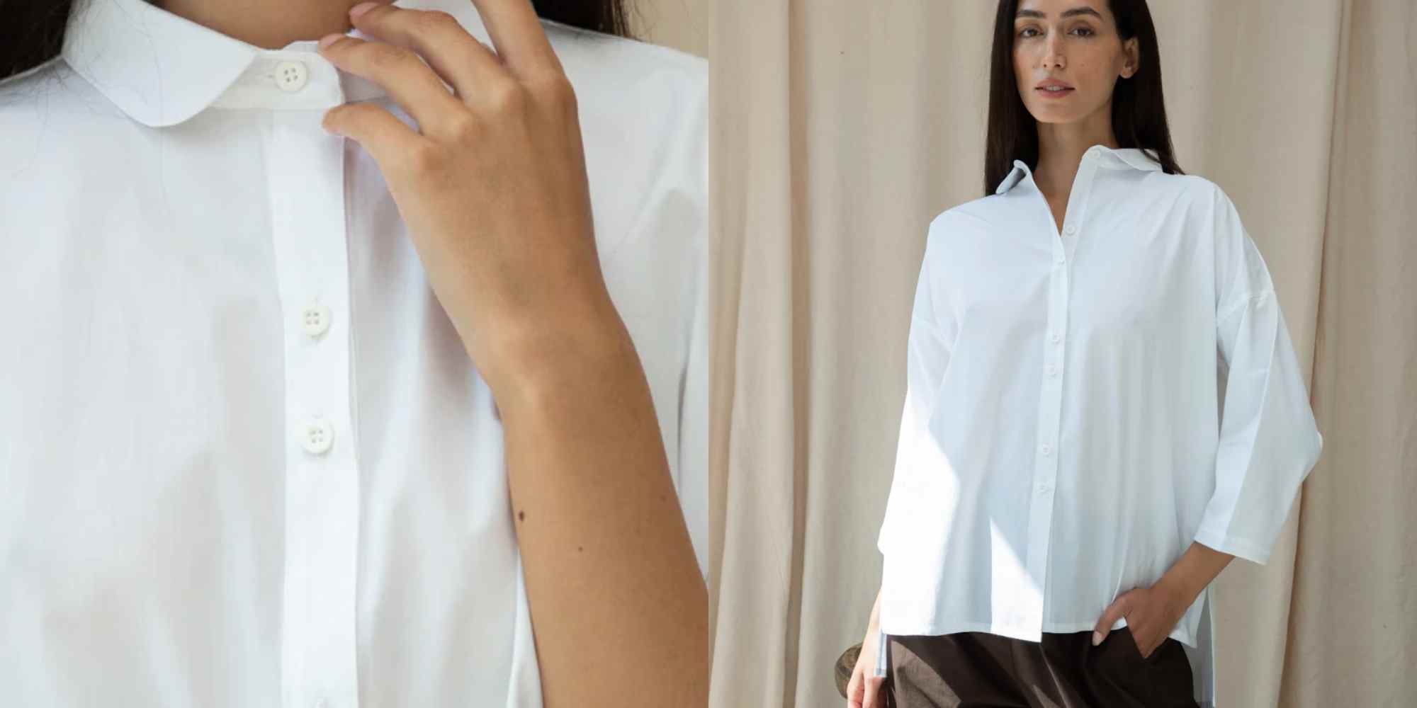 person wearing white shirt from beaumont organic