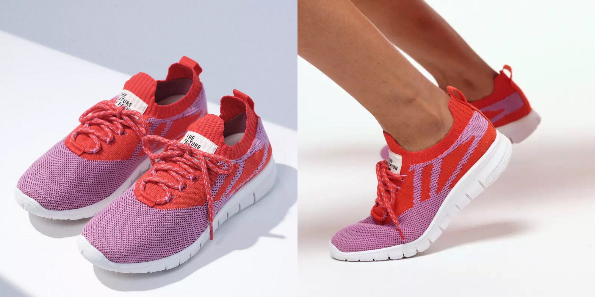 two images of sneakers in mauve by LANIUS
