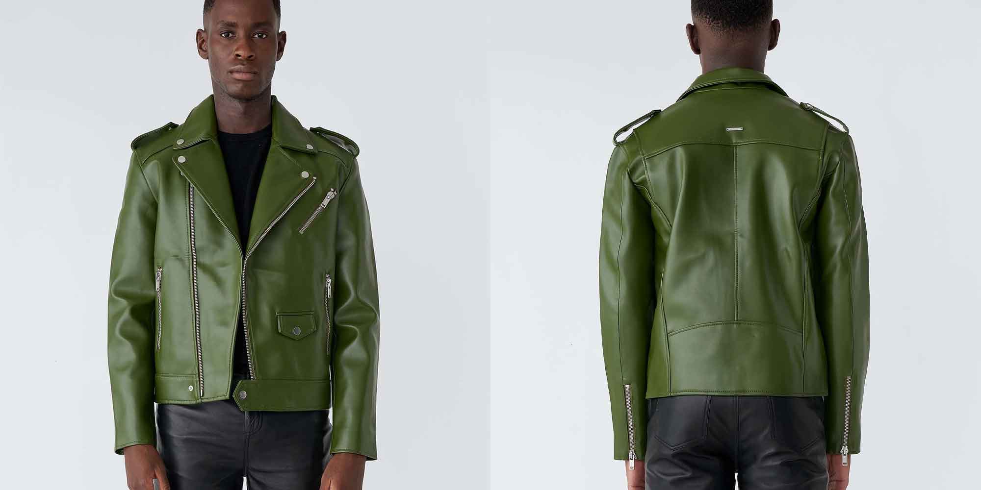 man wearing a green cactus leather jacket by deadwood