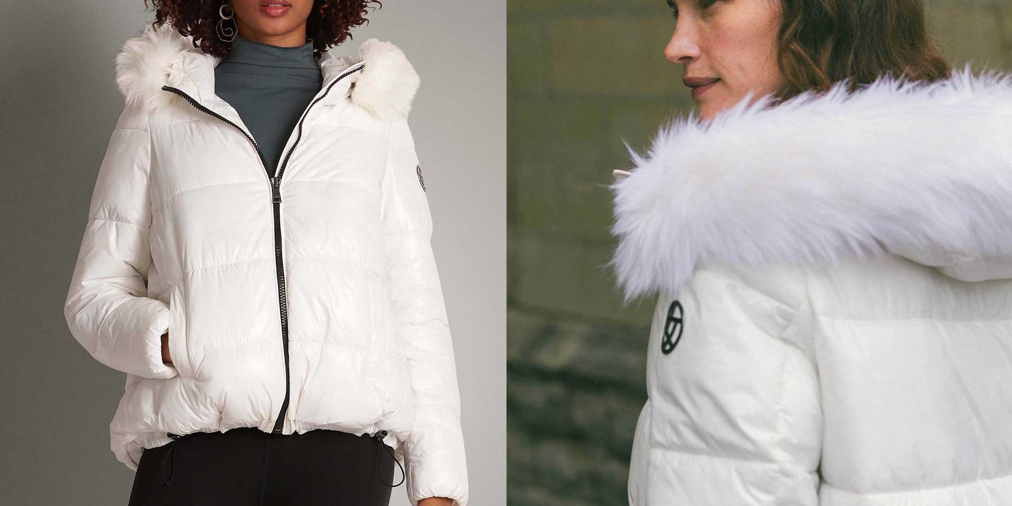 Person wearing white faux fur puffer jacket by Culthread