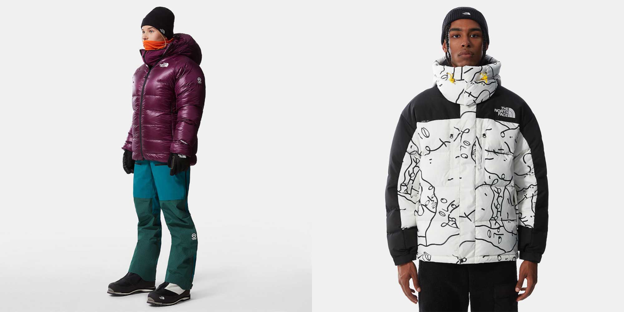 Two people wearing puffer jackets by The North Face