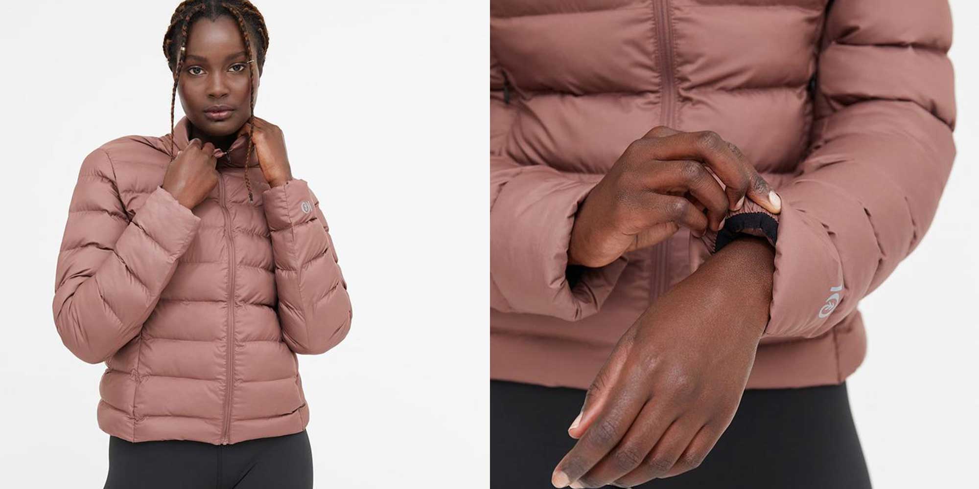 Person wearing pink sustainable puffer jacket by tentree