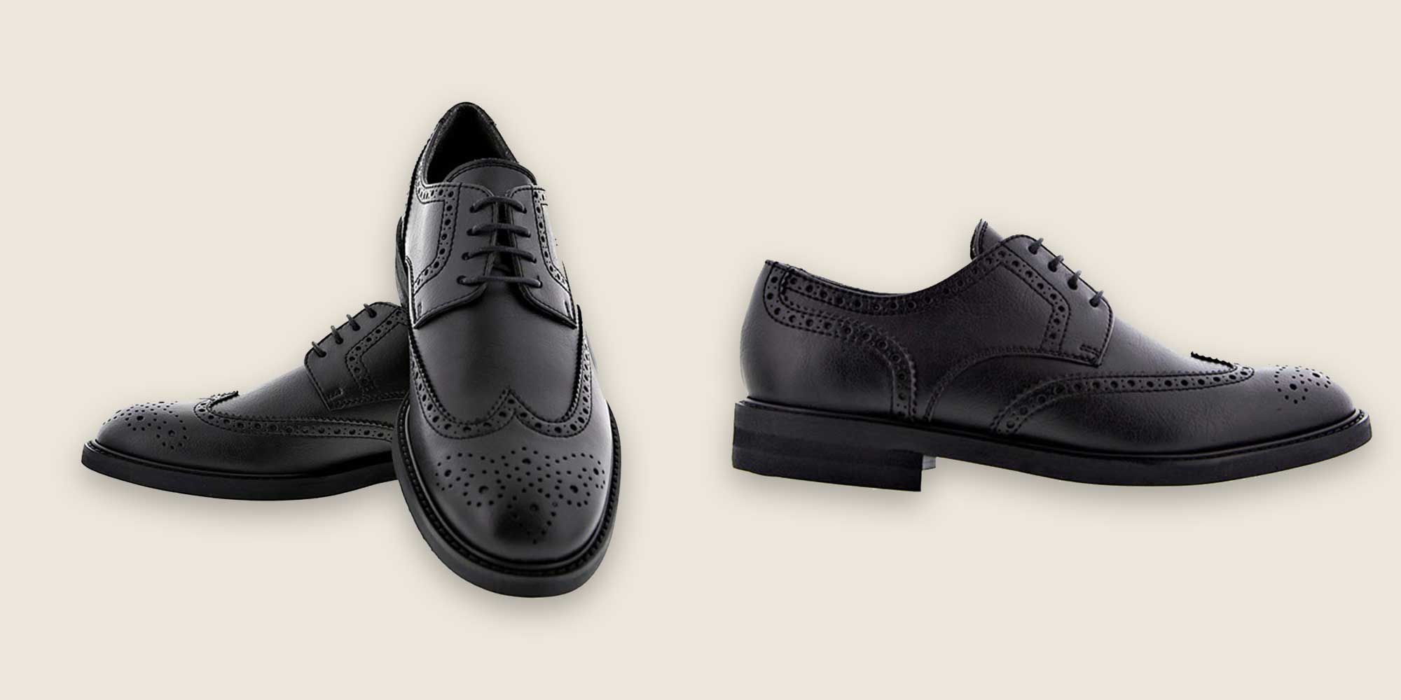 Close up of black vegan work shoes by noah.