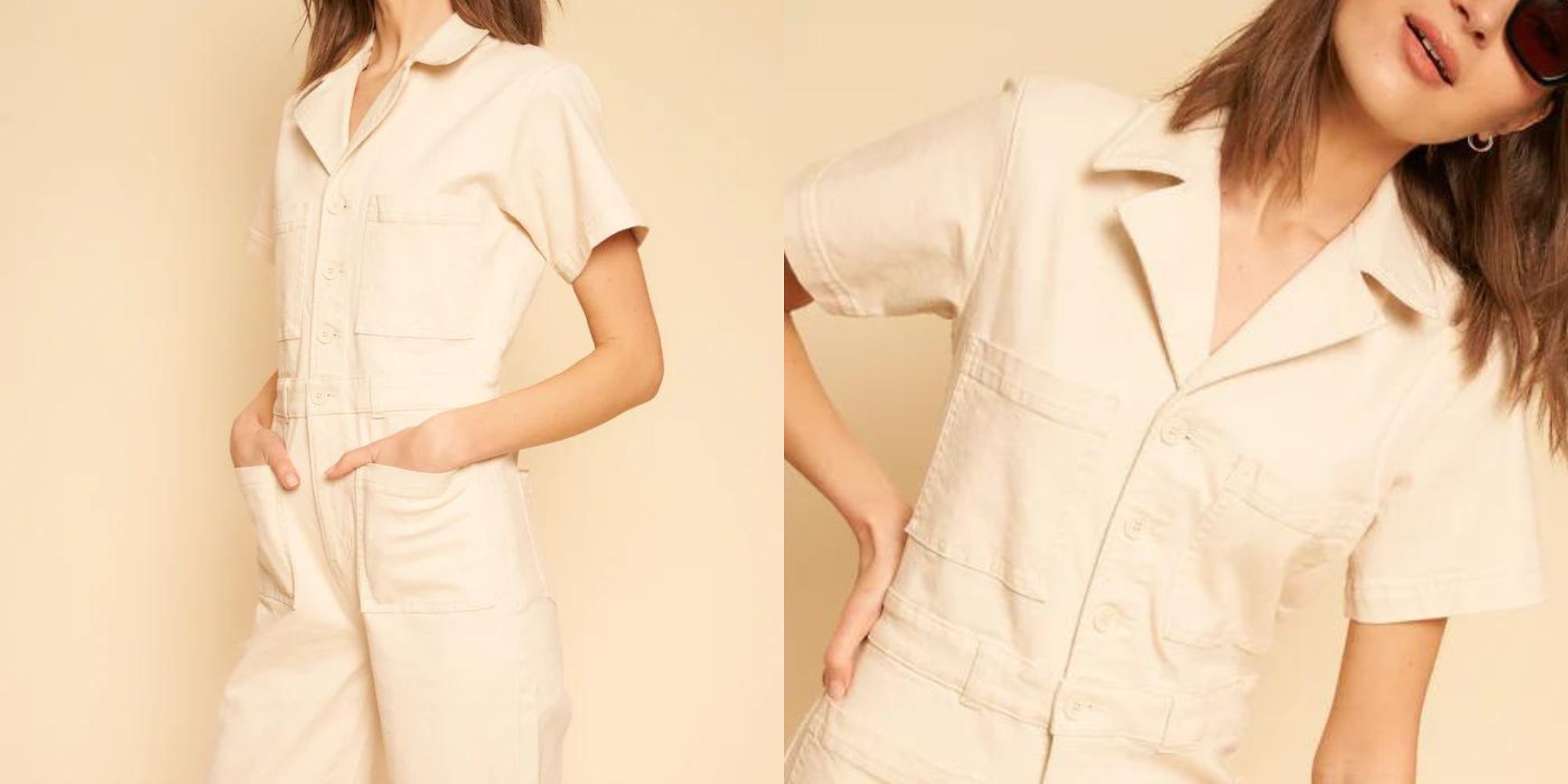 A cream organic cotton jumpsuit by Whimsy + Row.