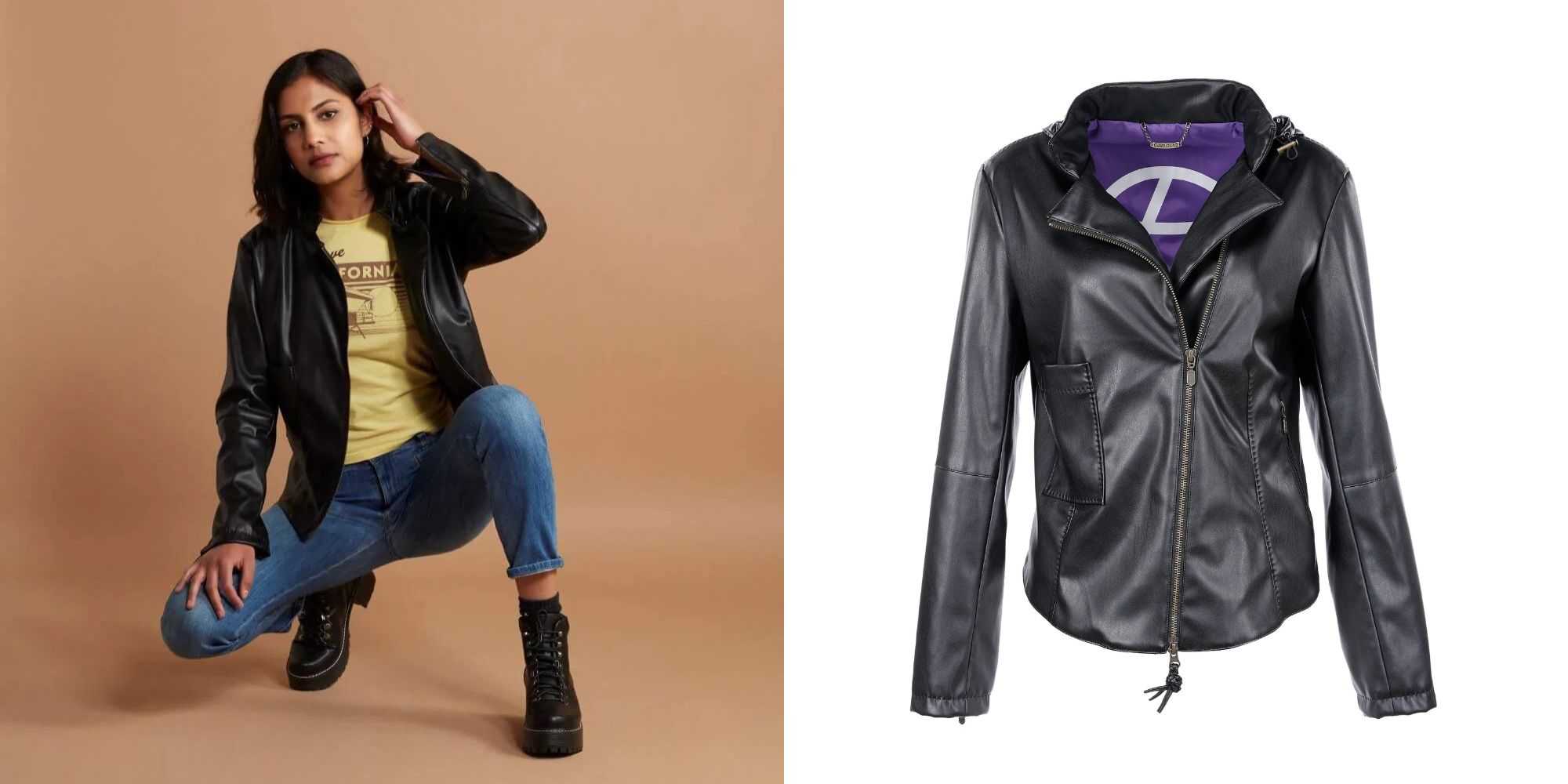 A recycled vegan leather biker jacket by Culthread.