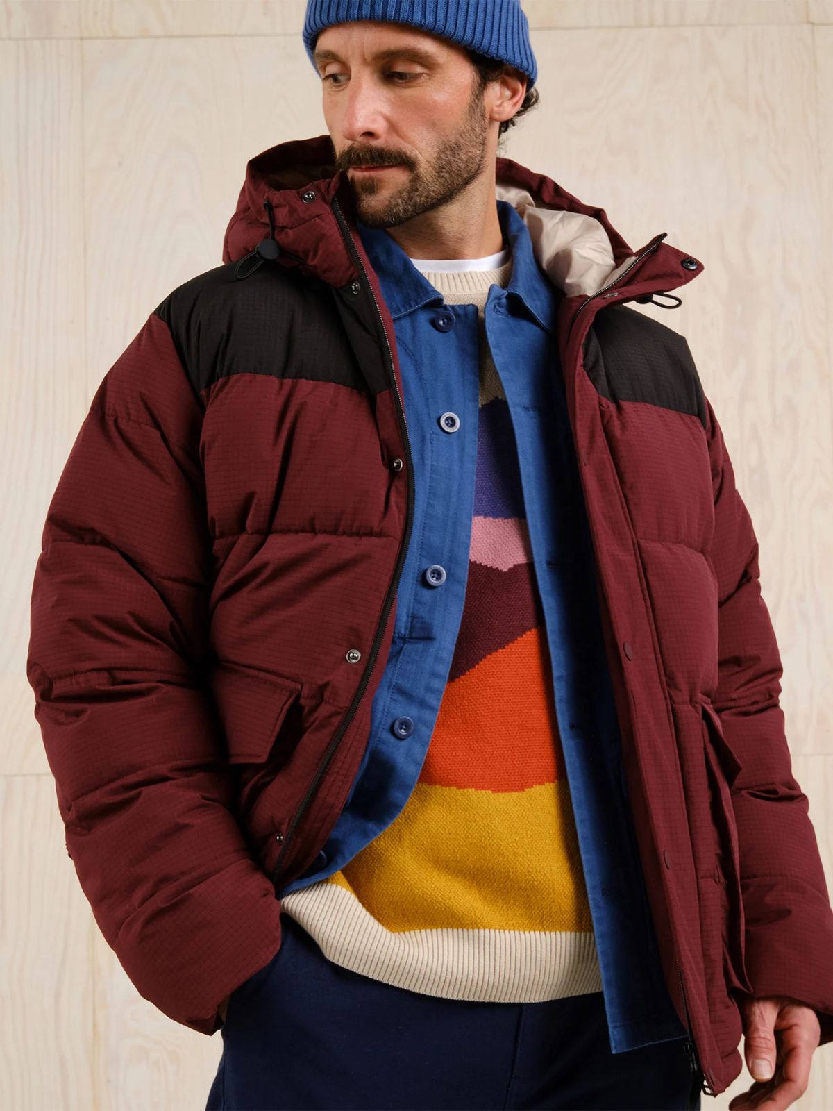person wearing more sustainable puffer jacket from dedicated