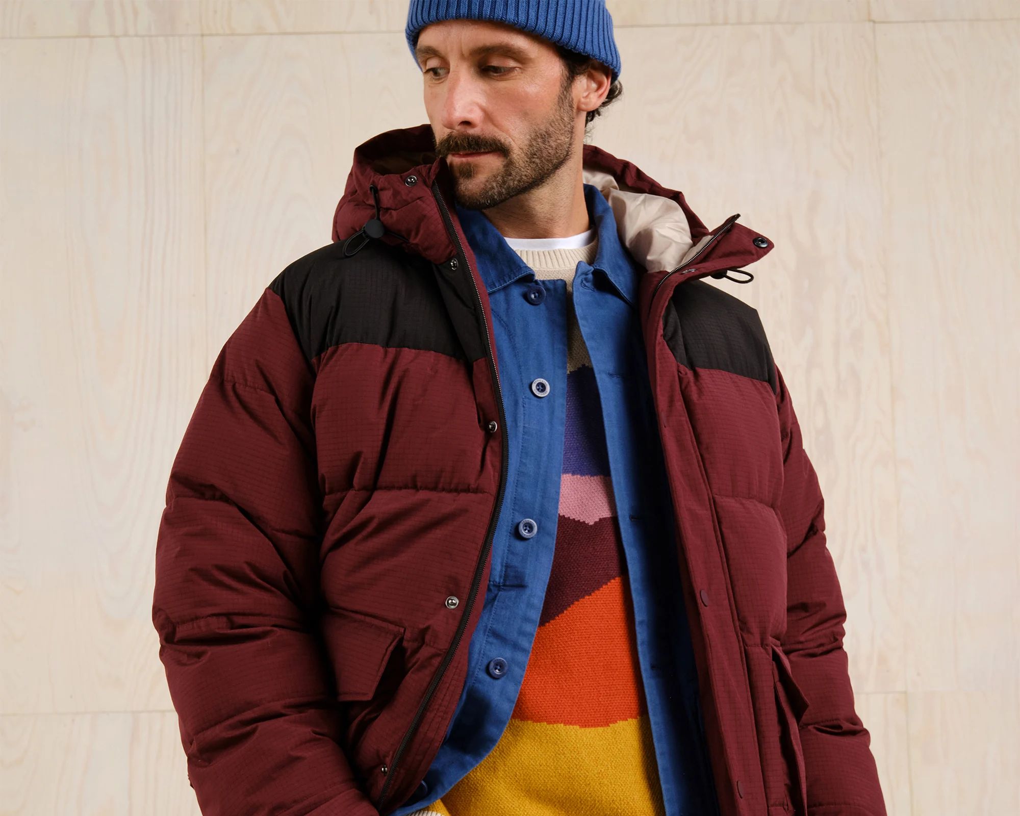 person wearing more sustainable puffer jacket from dedicated