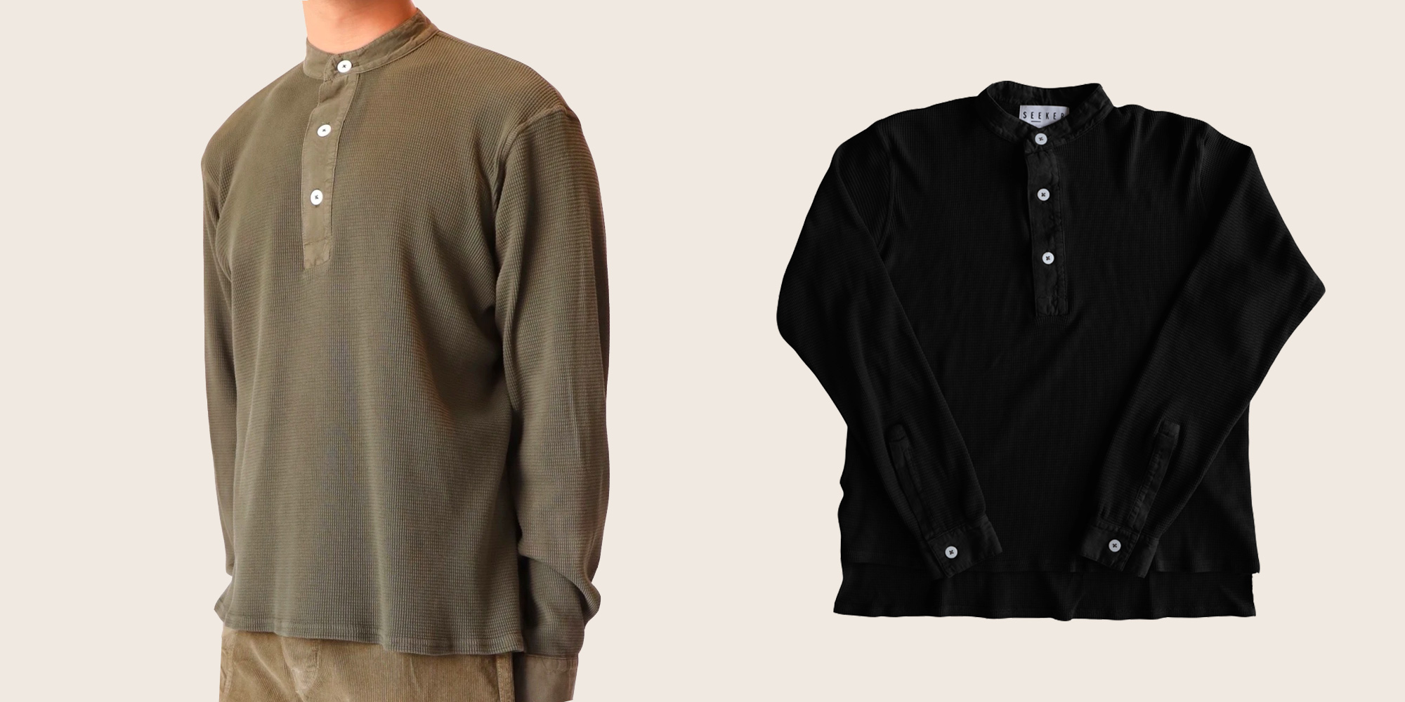 Man in sustainable thermal henley by SEEKER