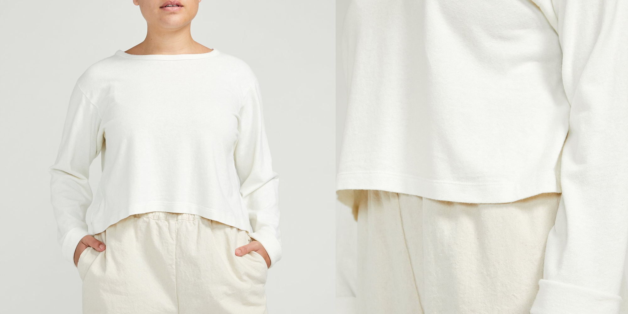 Woman in sustainable thermal top by Vege Threads