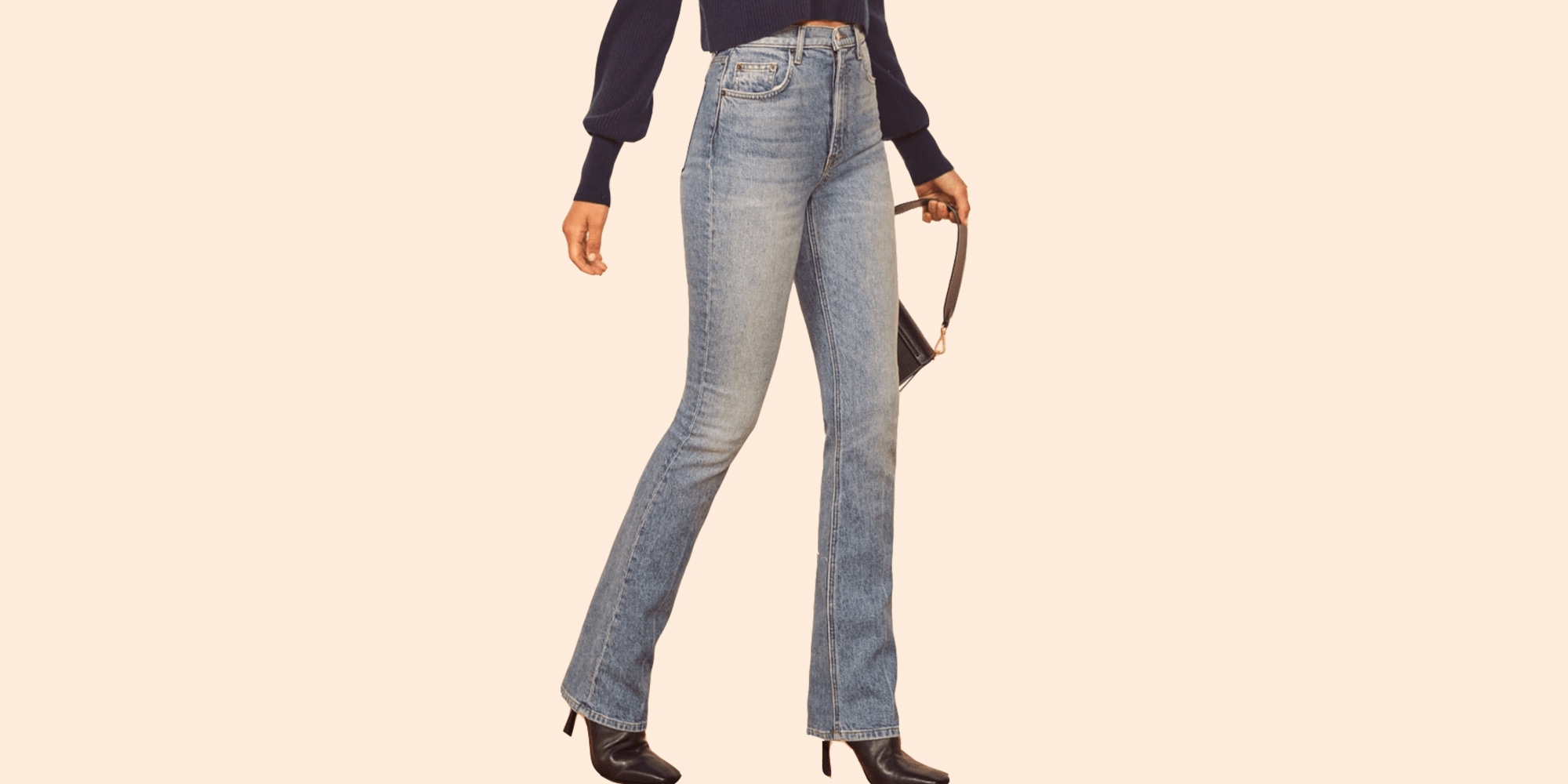 Woman in sustainable denim jeans by Reformation
