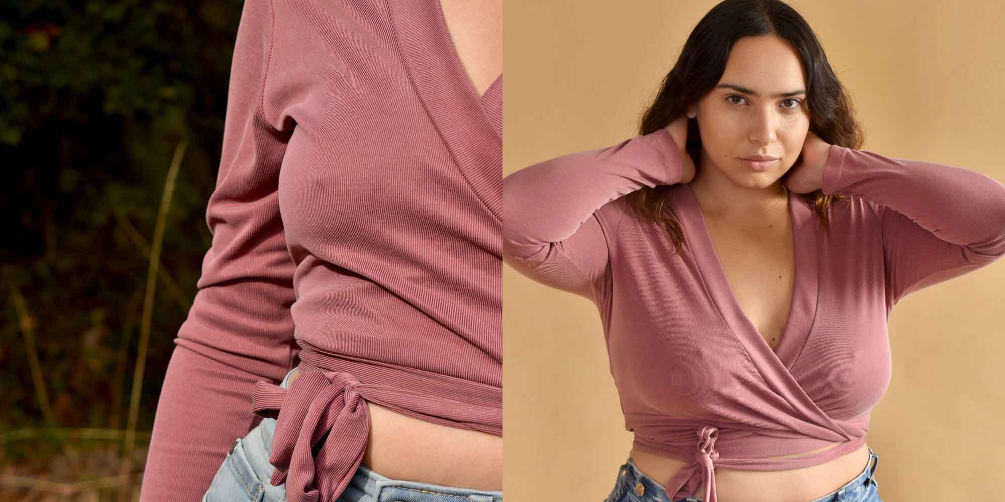 Cropped shot of someone wearing a pink triblend ethically made shirt by Altar.