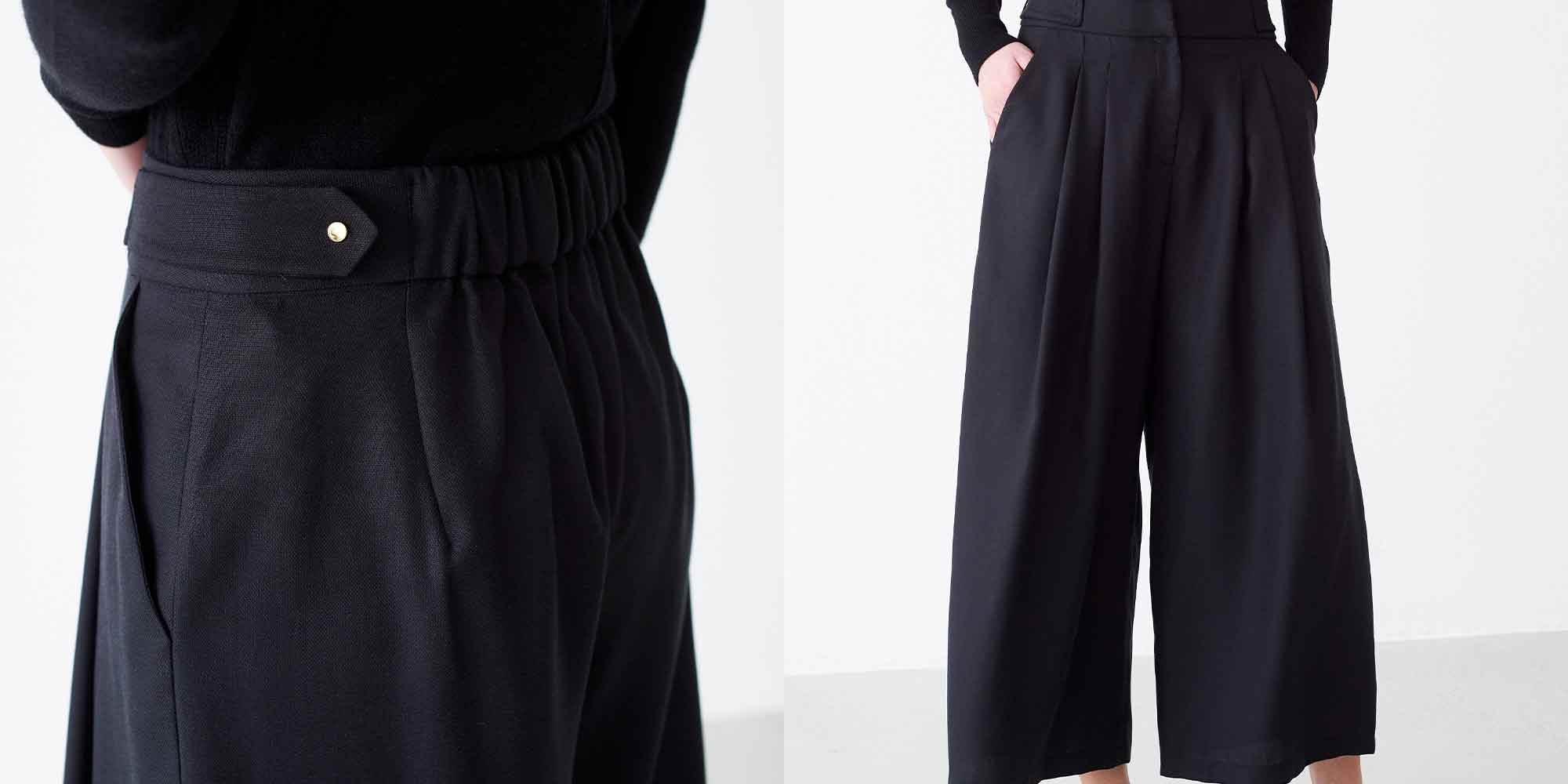 Wide leg black trousers sustainably made by Mother of Pearl.