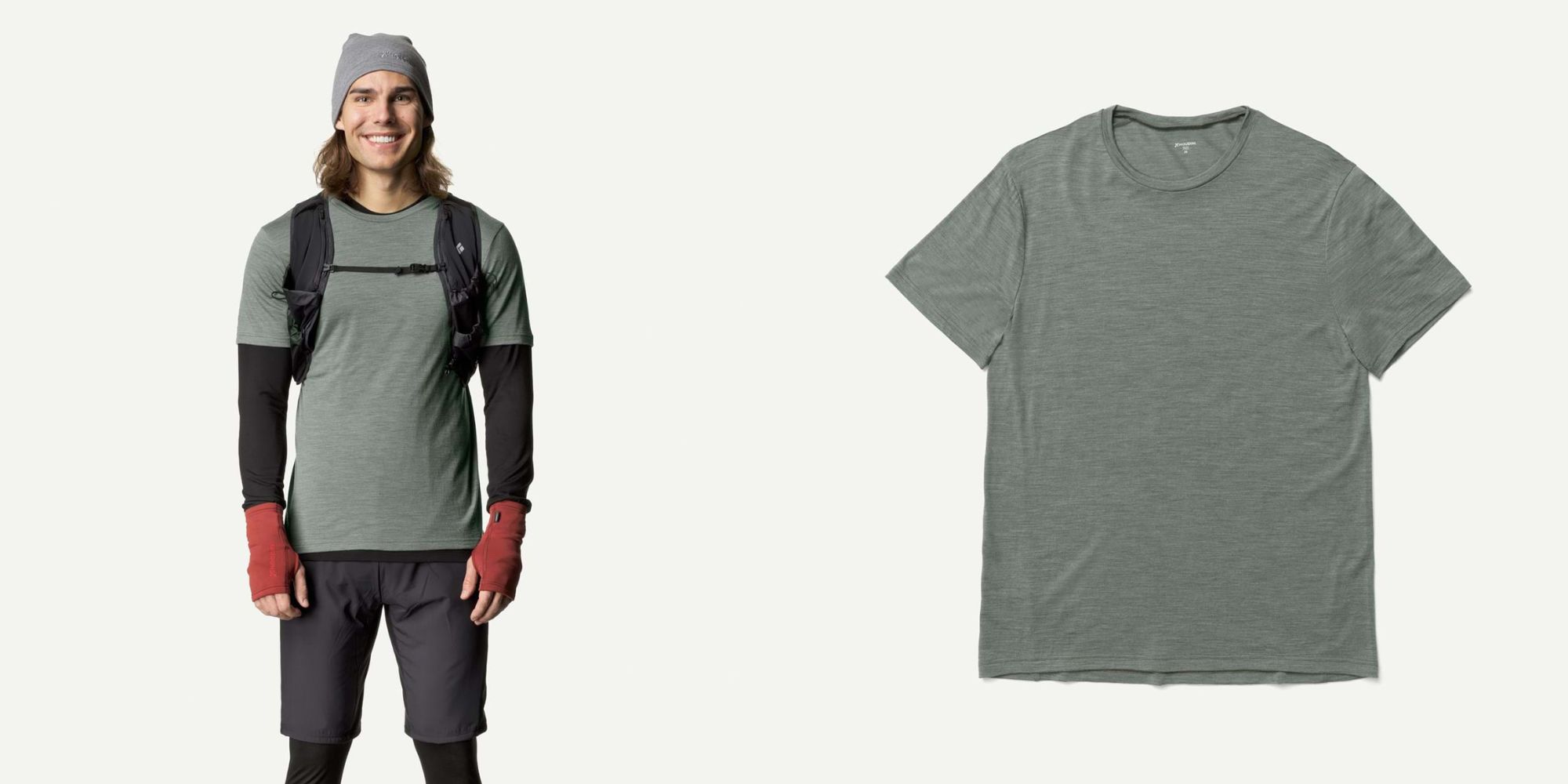 A grey quick drying TENCEL and merino wool active t-shirt by Houdini.