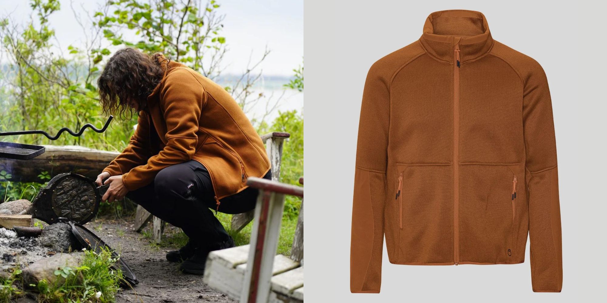 Orange recycled polyester zip-pull fleece jacket by Superstainable.