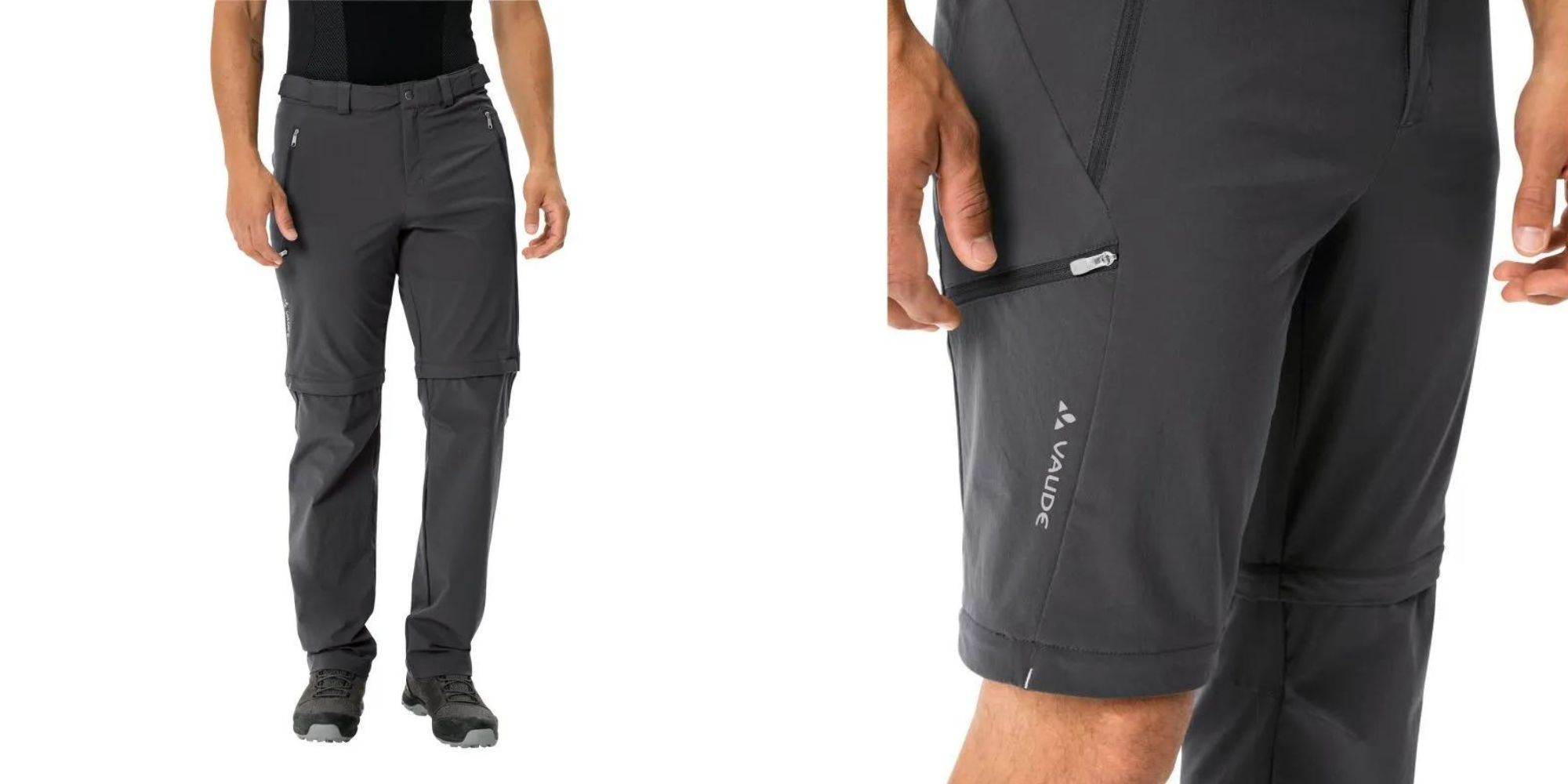 Black men's trekking trousers with zip function made by VAUDE.