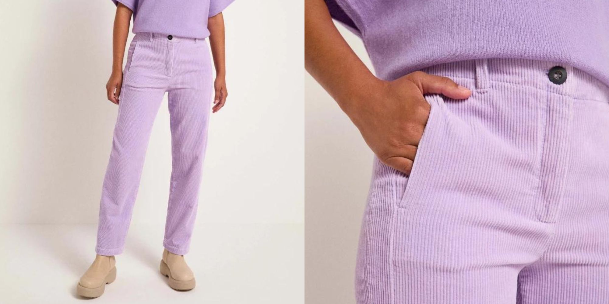 Lilac GOTS cotton corduroy trousers by slow brand LANIUS.