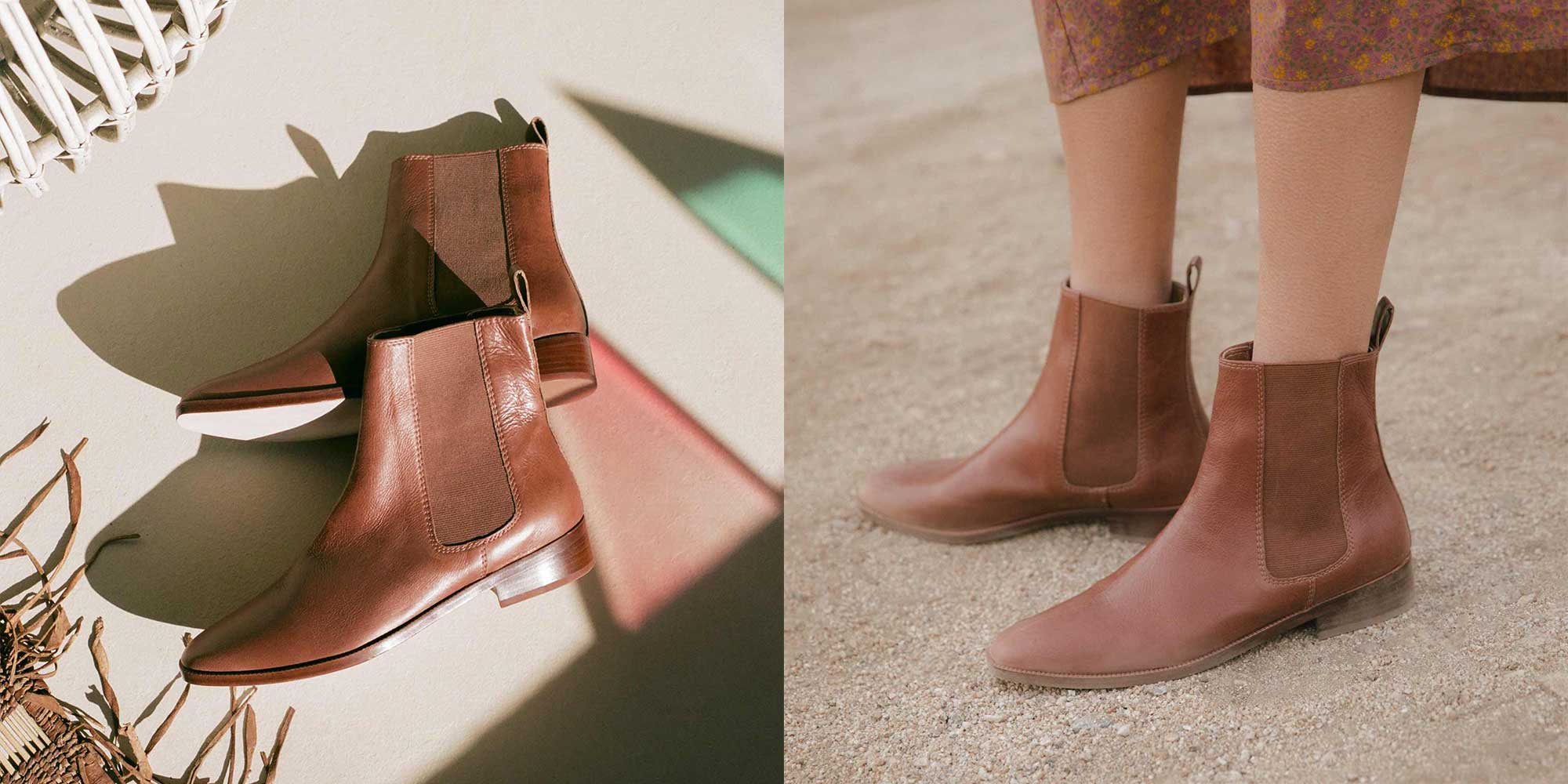 Brown upcycled leather sustainable Chelsea boots by Christy Dawn.