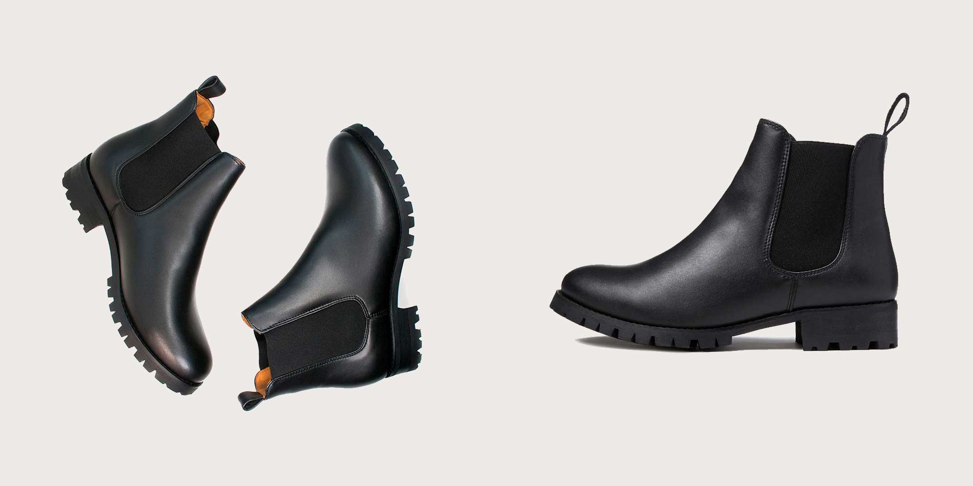 Black tread sole vegan Chelsea boots by Will's Vegan Store.